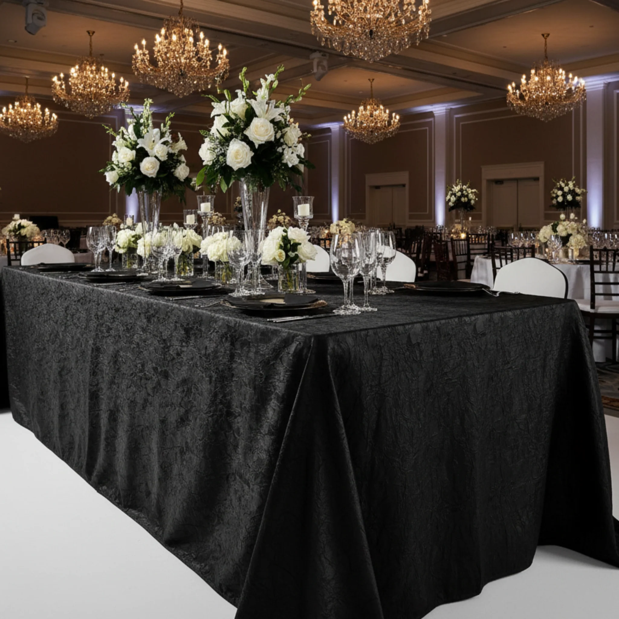 Crushed Taffeta 90"x156" Rectangular Tablecloth - Black - Image 2