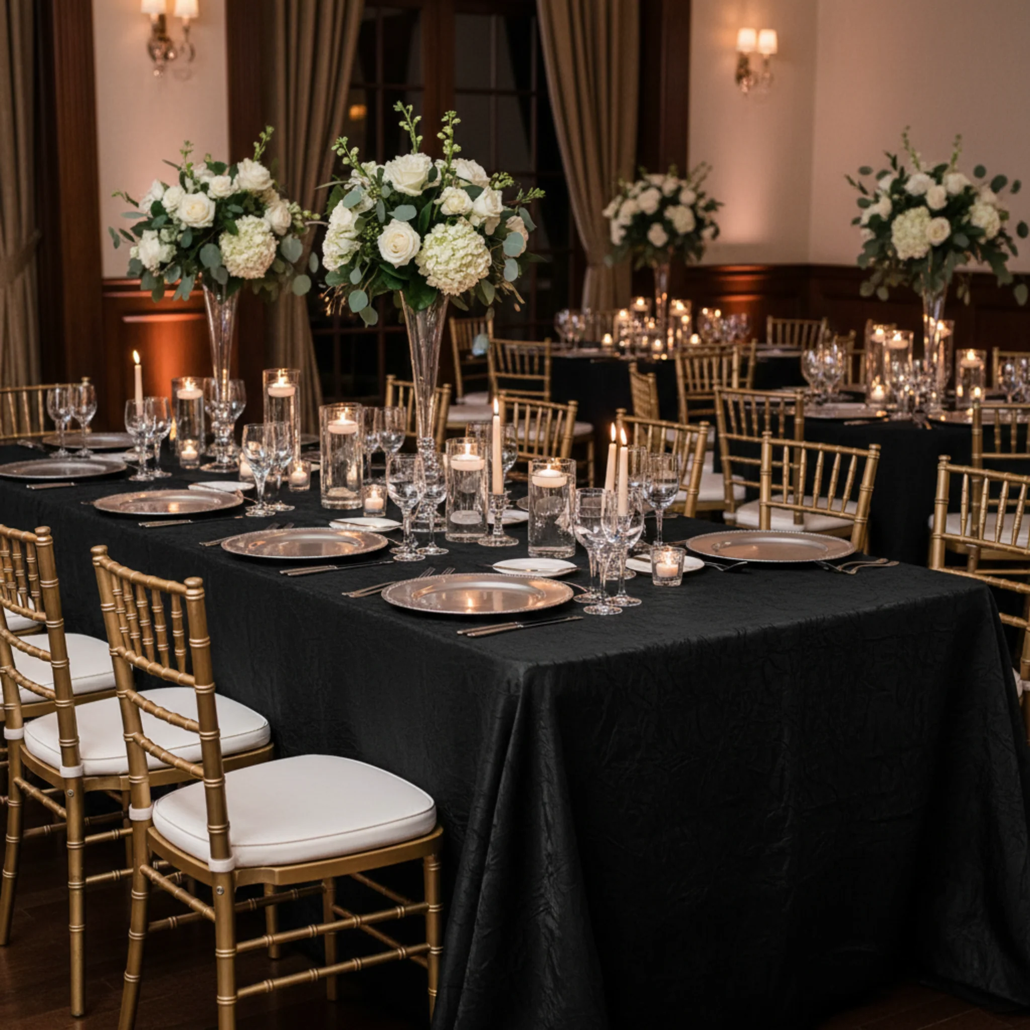 Crushed Taffeta 90"x156" Rectangular Tablecloth - Black - Image 3