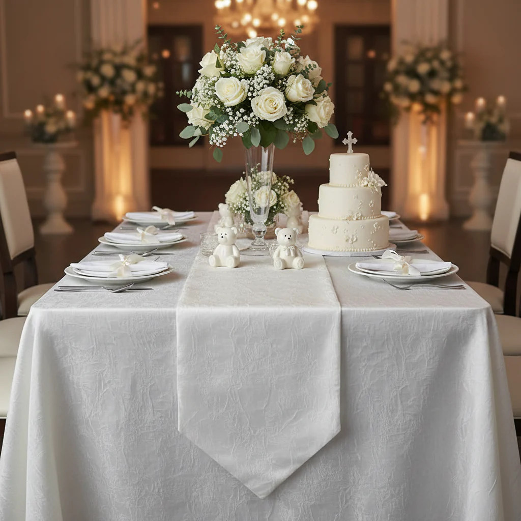 Crushed Taffeta 90"x156" Rectangular Tablecloth - White - Image 2