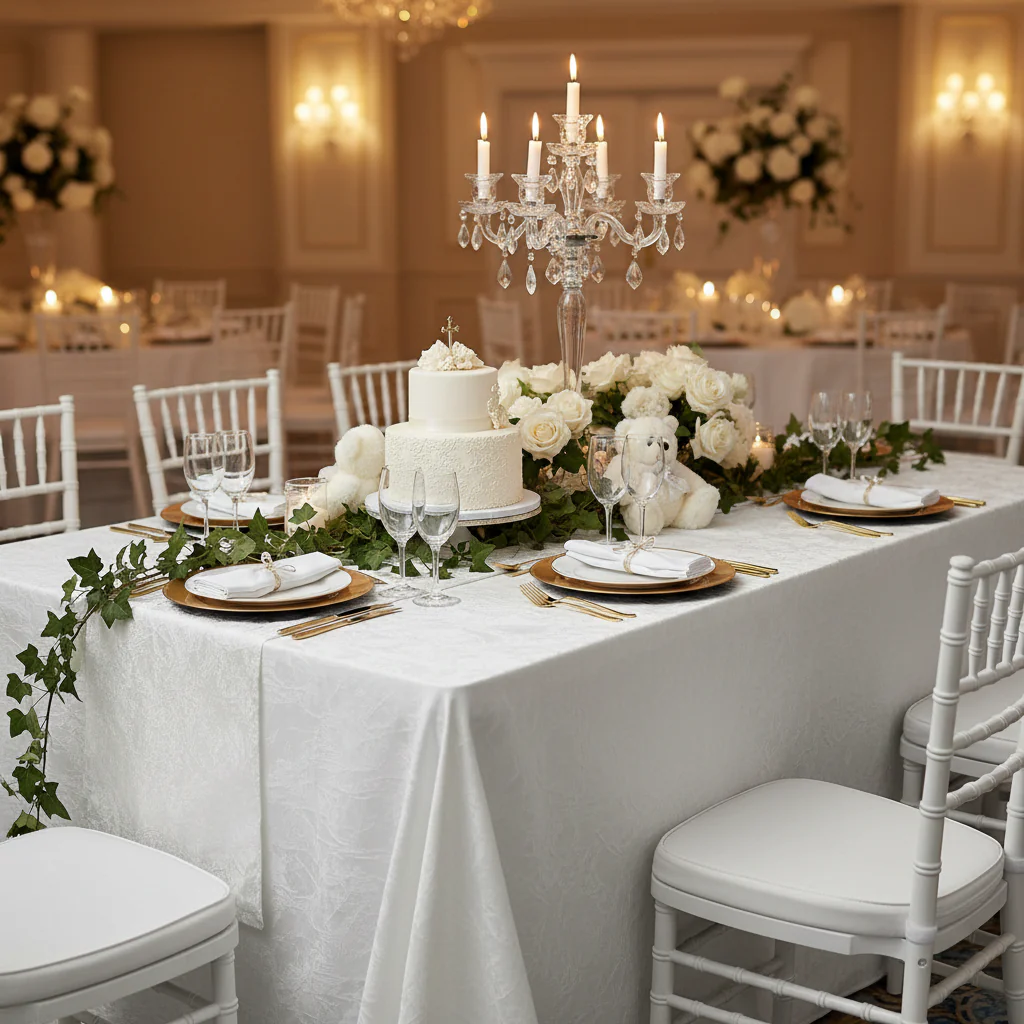 Crushed Taffeta 90"x156" Rectangular Tablecloth - White - Image 3