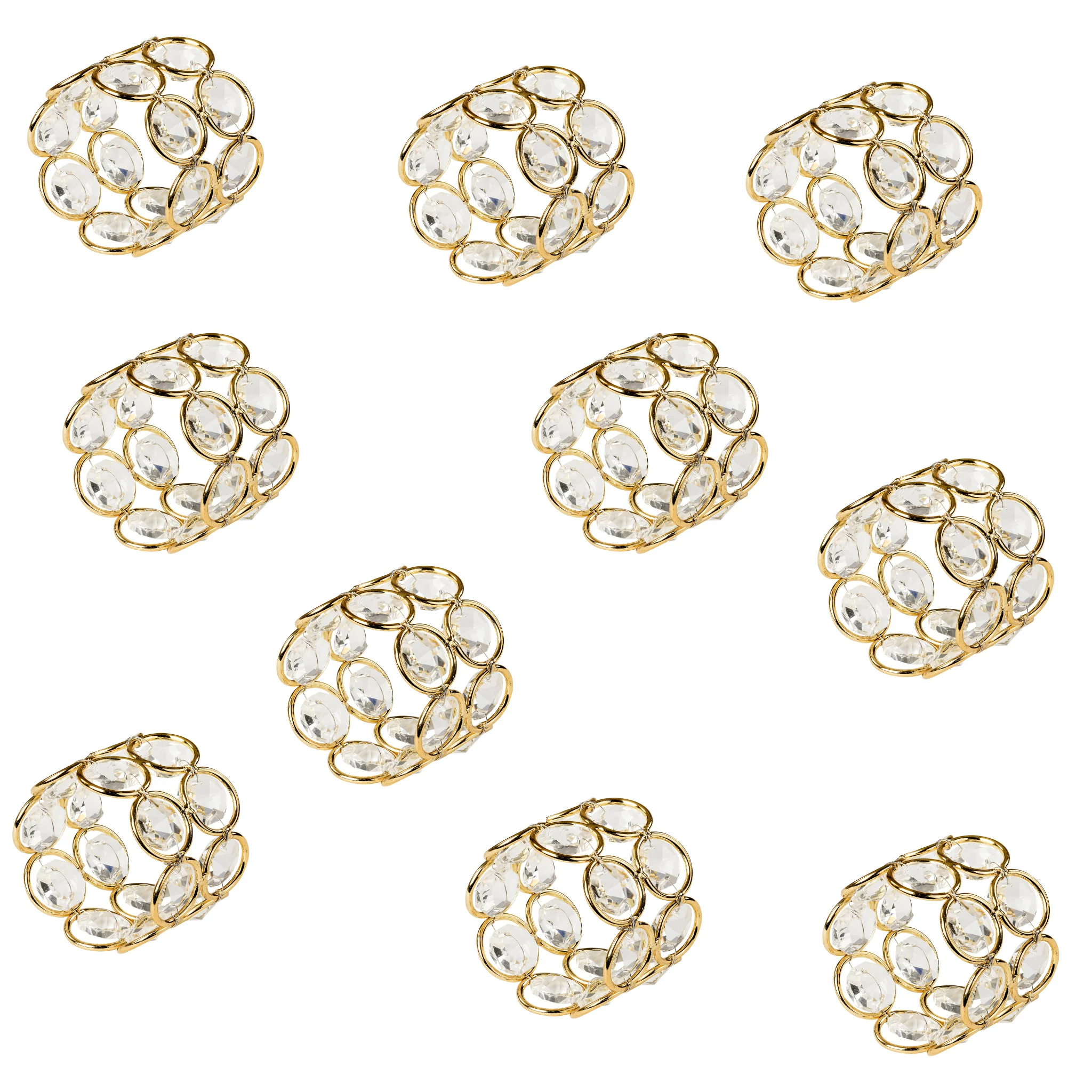 10 pc/pk Crystal Napkin Ring - Gold - Image 2
