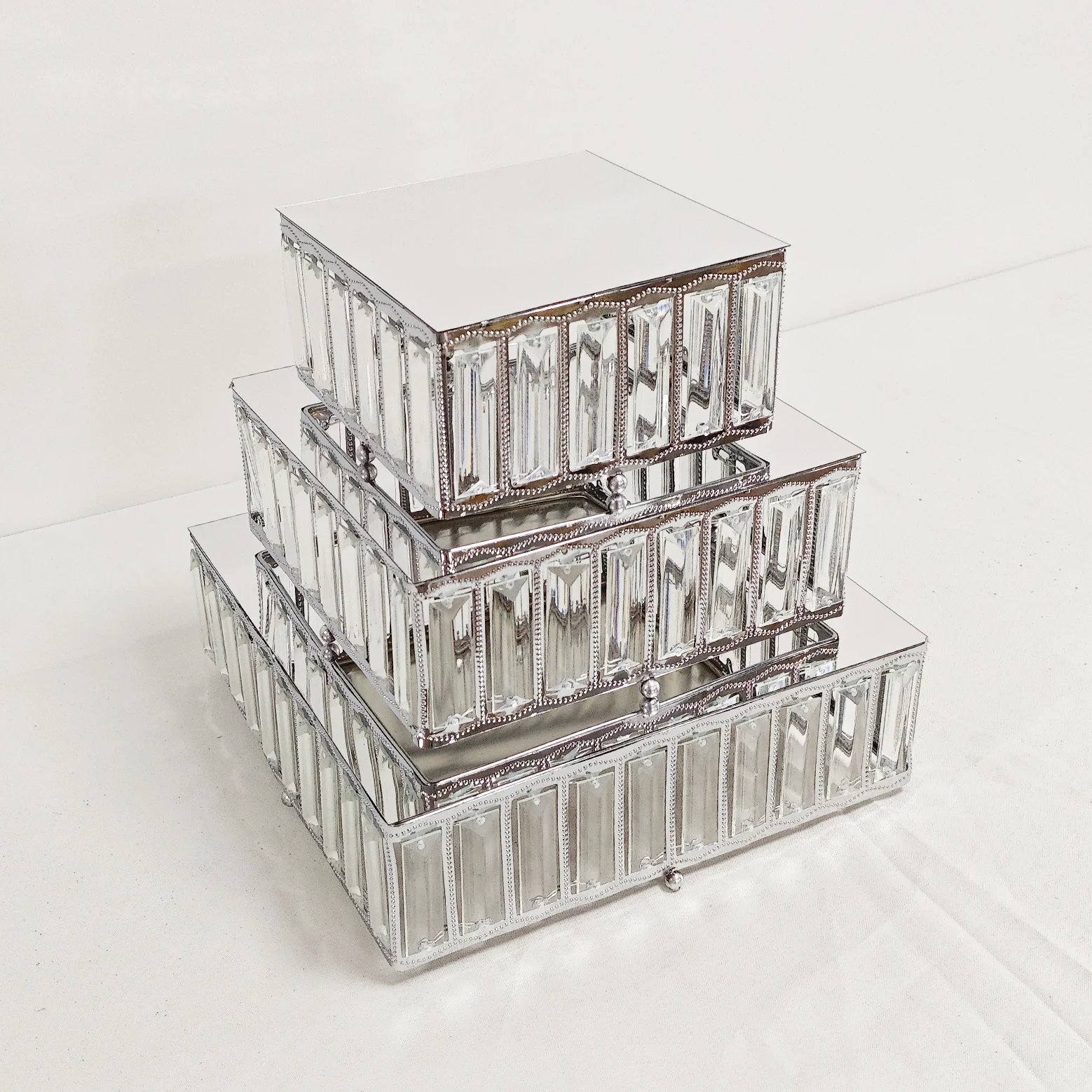 3 pc/set Square Crystal Pendant Cake/Dessert Stands - Silver