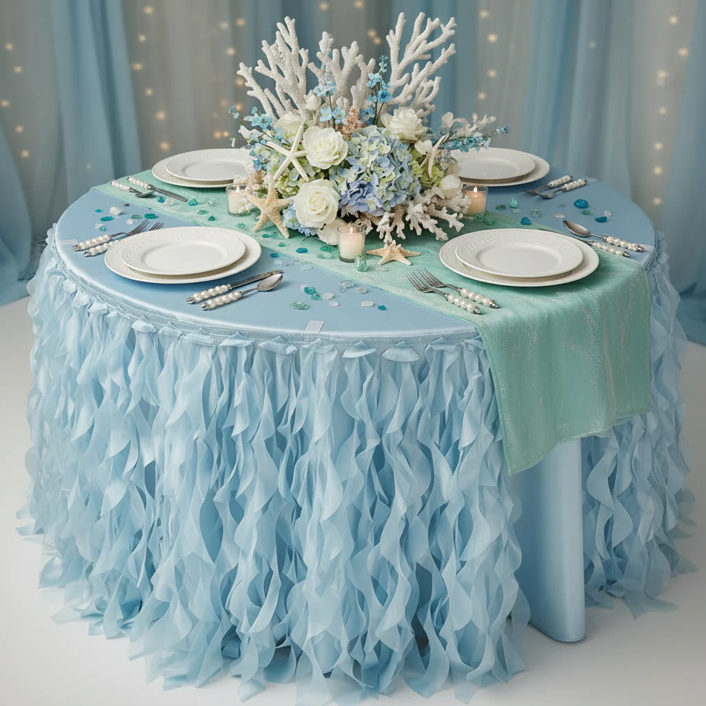 Curly Willow 14ft Table Skirt - Baby Blue - Image 2