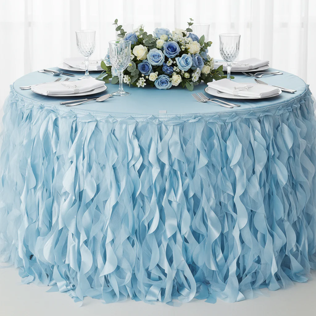 Curly Willow 17ft Table Skirt - Baby Blue - Image 4
