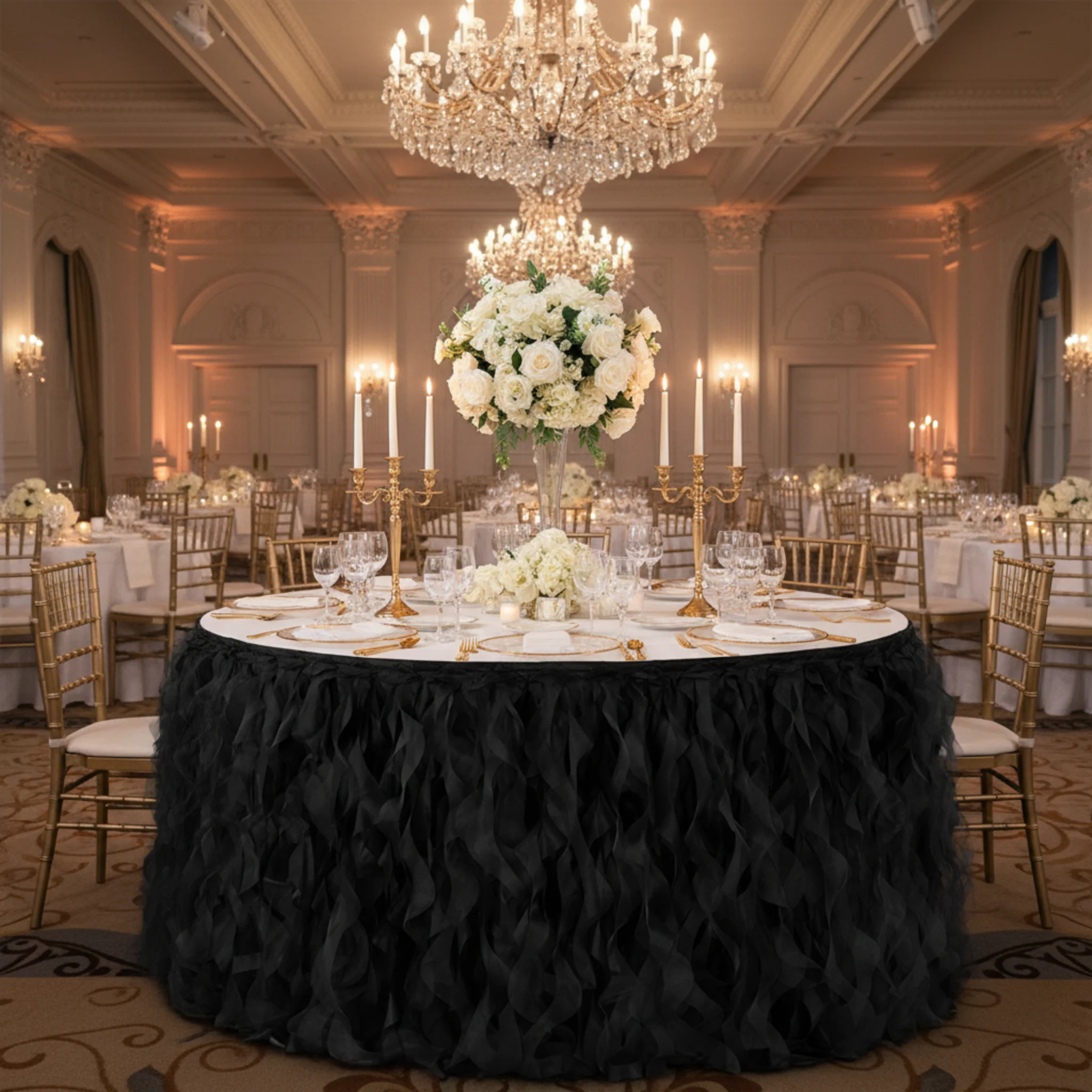Curly Willow 17ft Table Skirt - Black - Image 5