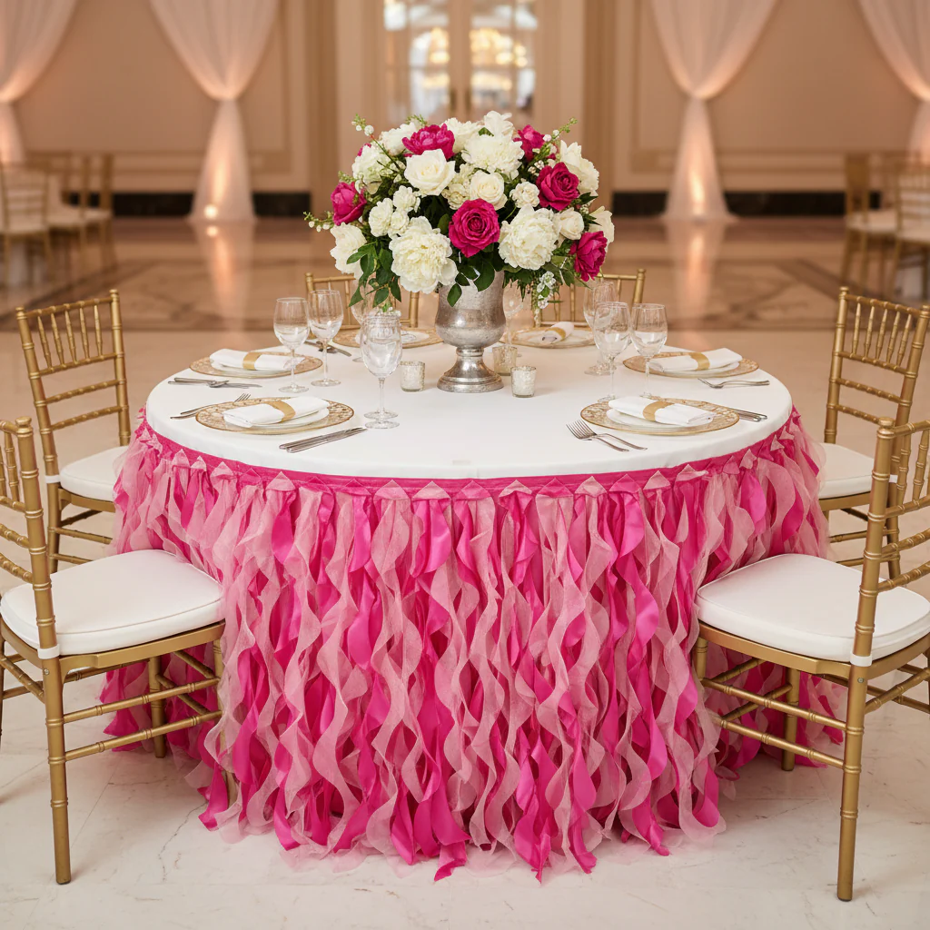 Curly Willow 17ft Table Skirt - Fuchsia