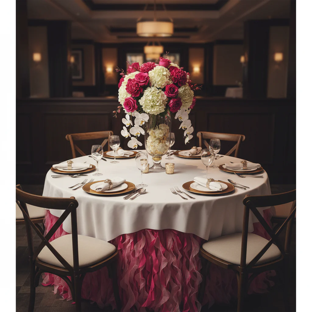 Curly Willow 17ft Table Skirt - Fuchsia - Image 3