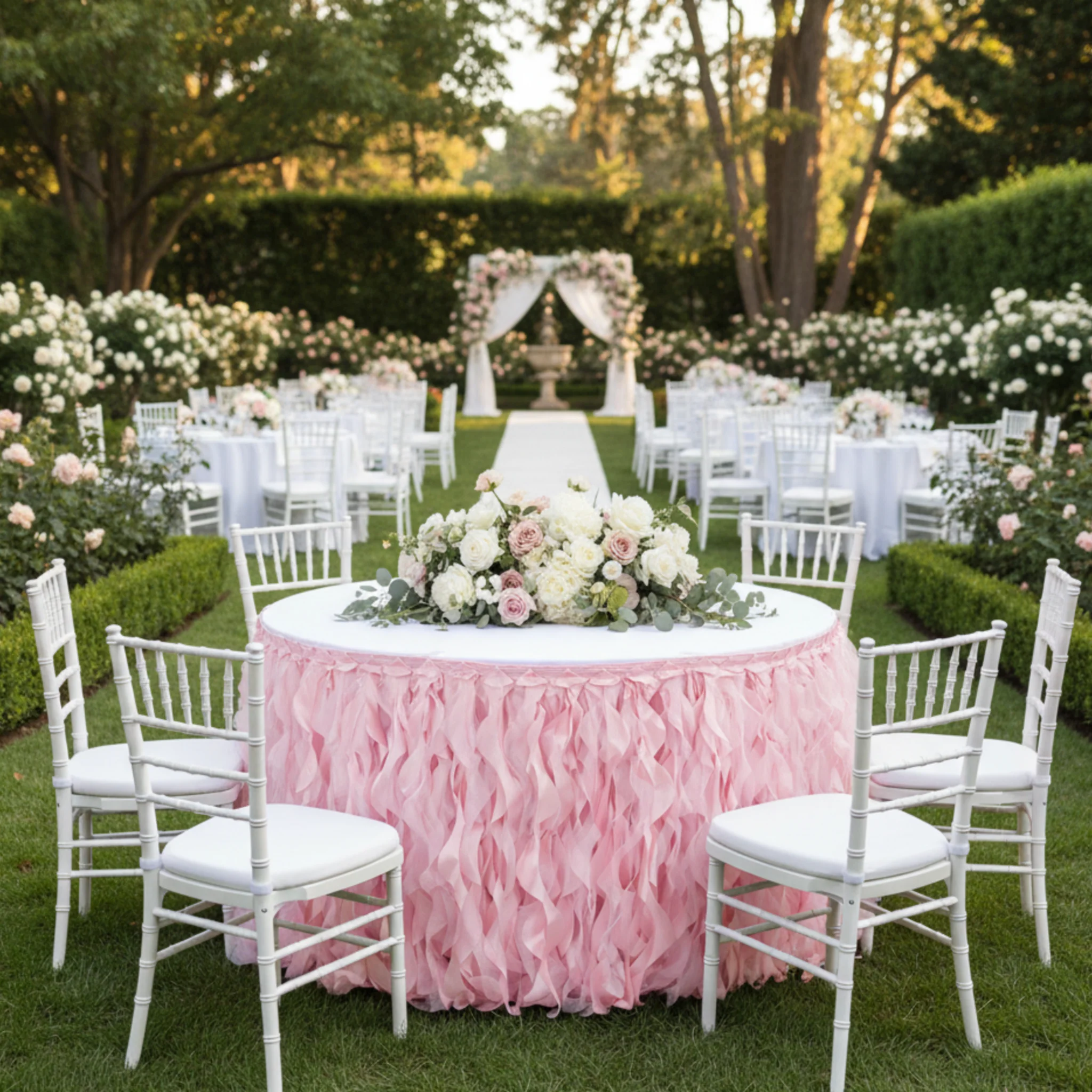 Curly Willow 17ft Table Skirt - Pink - Image 4