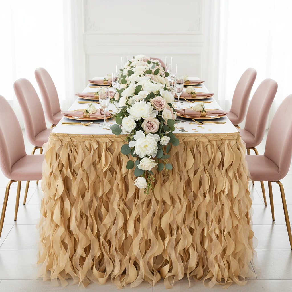 Curly Willow 21ft Table Skirt - Gold