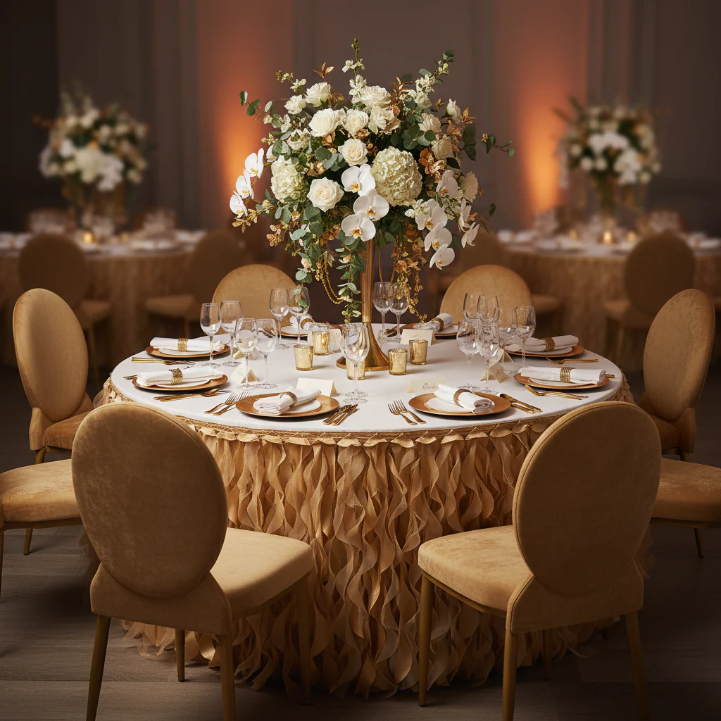 Curly Willow 21ft Table Skirt - Gold - Image 4