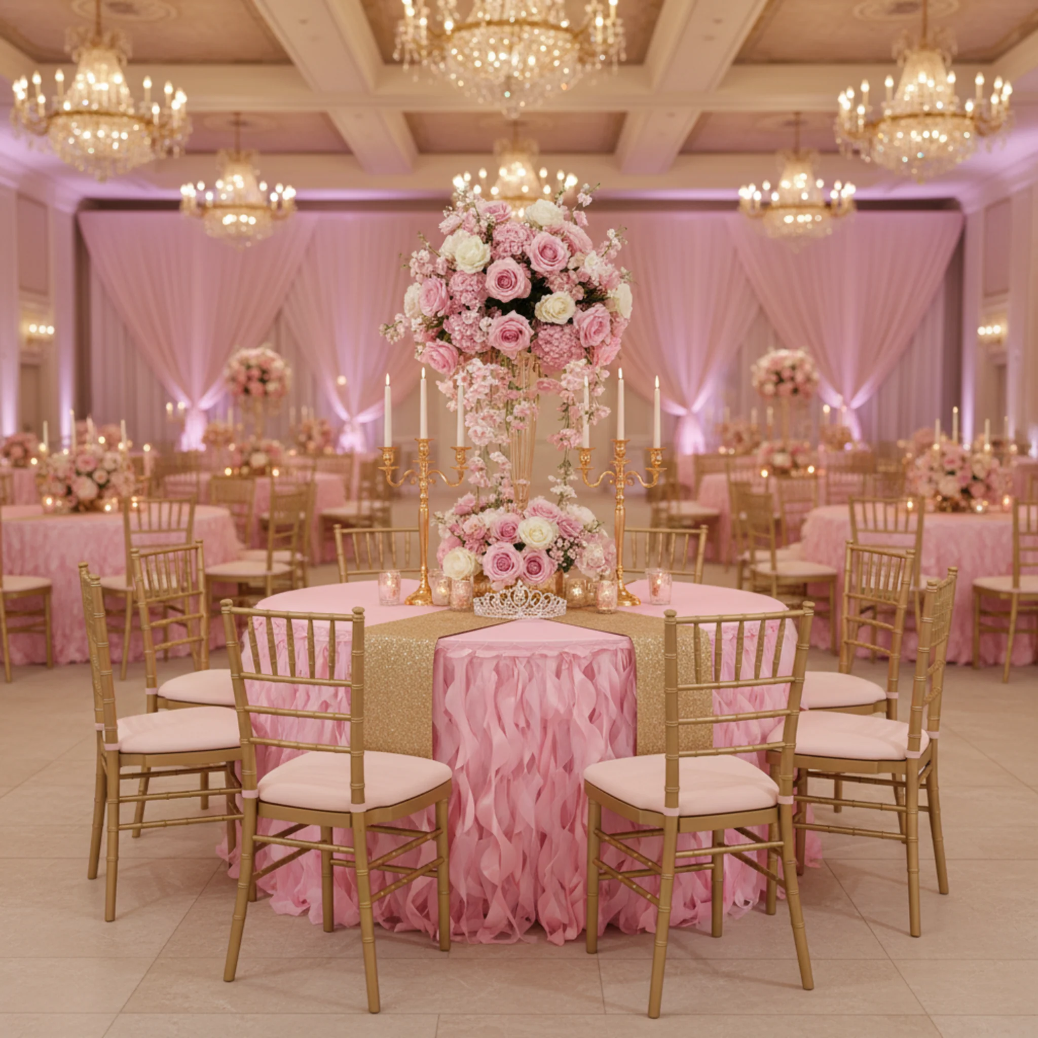 Curly Willow 21ft Table Skirt - Pink - Image 3