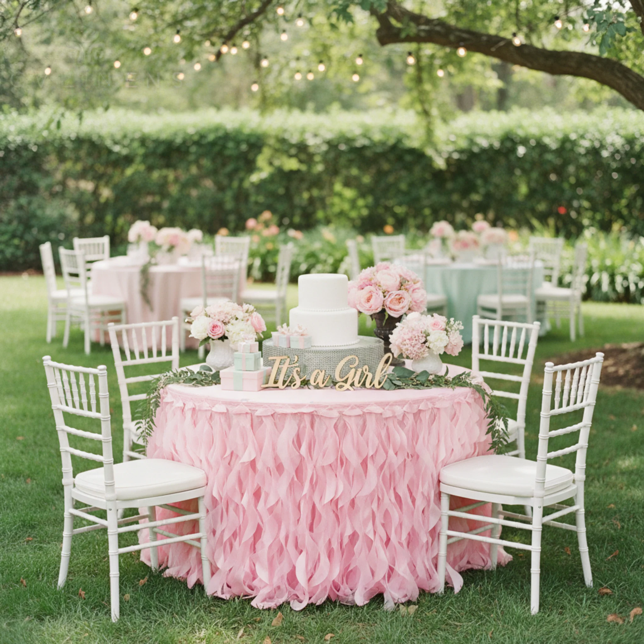 Curly Willow 21ft Table Skirt - Pink - Image 4