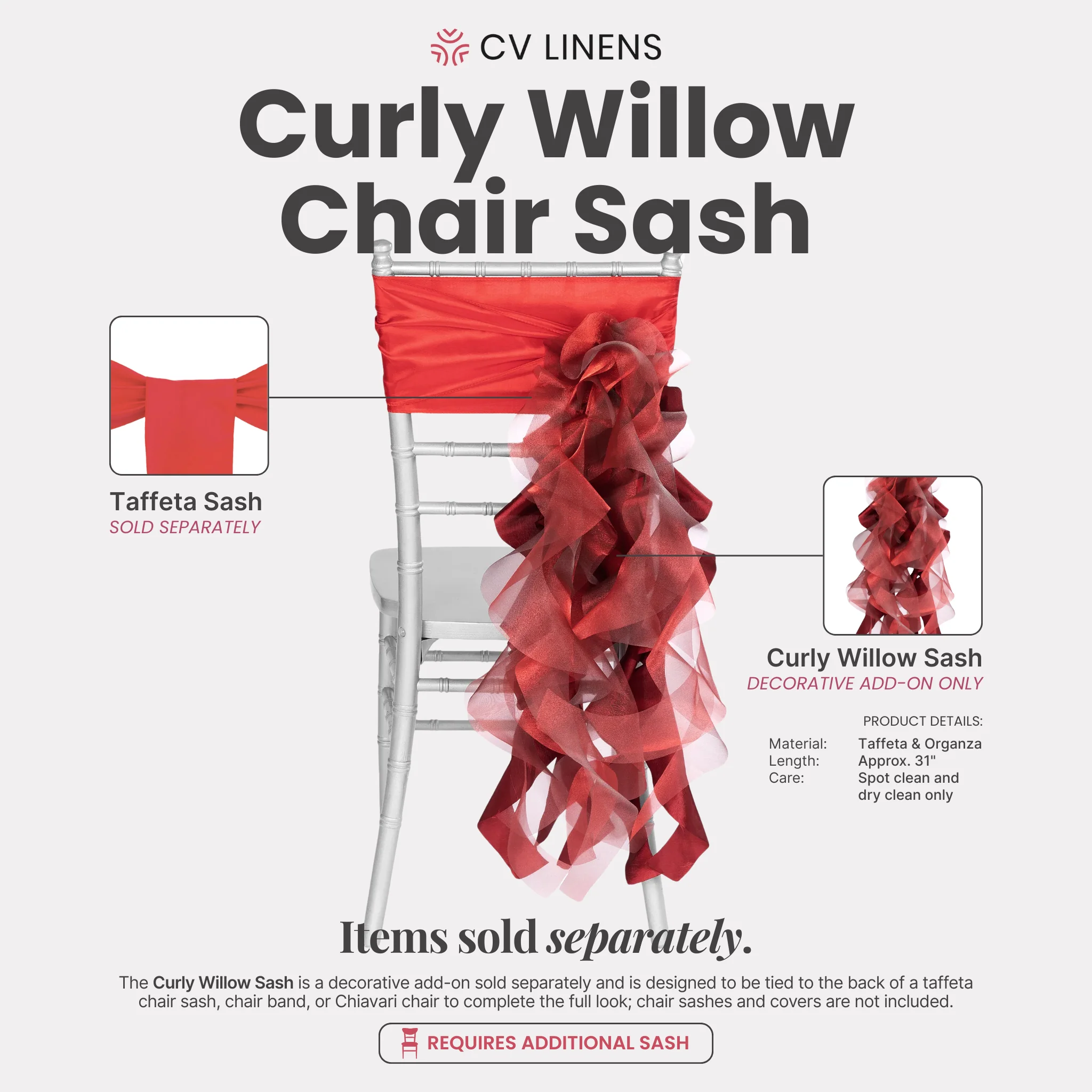 Curly Willow Chair Sash - Apple Red - Image 2
