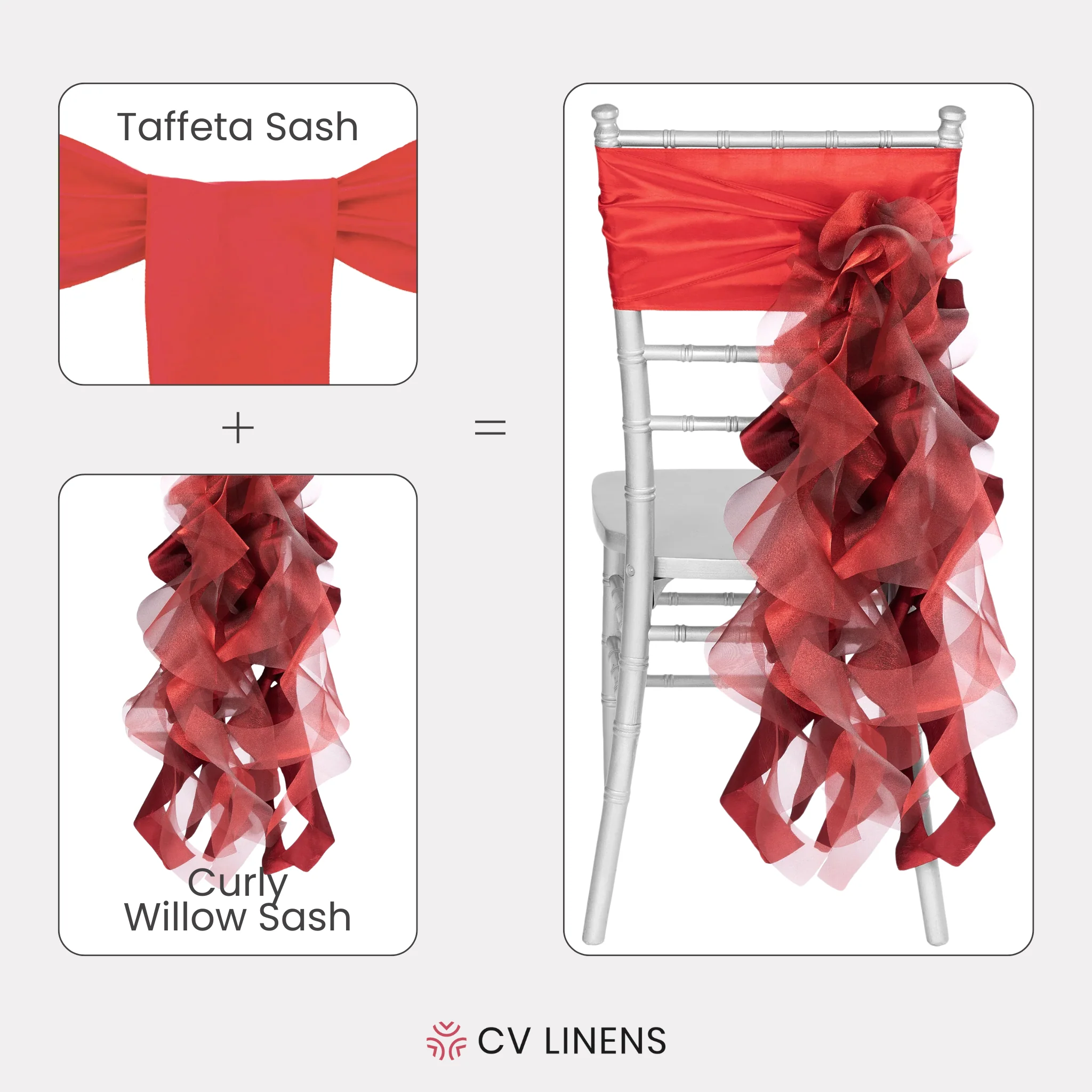 Curly Willow Chair Sash - Apple Red - Image 3