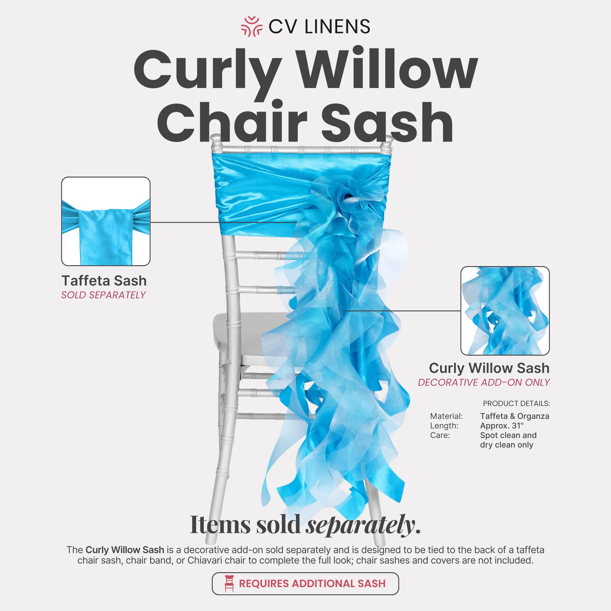Curly Willow Chair Sash - Aqua Blue - Image 2
