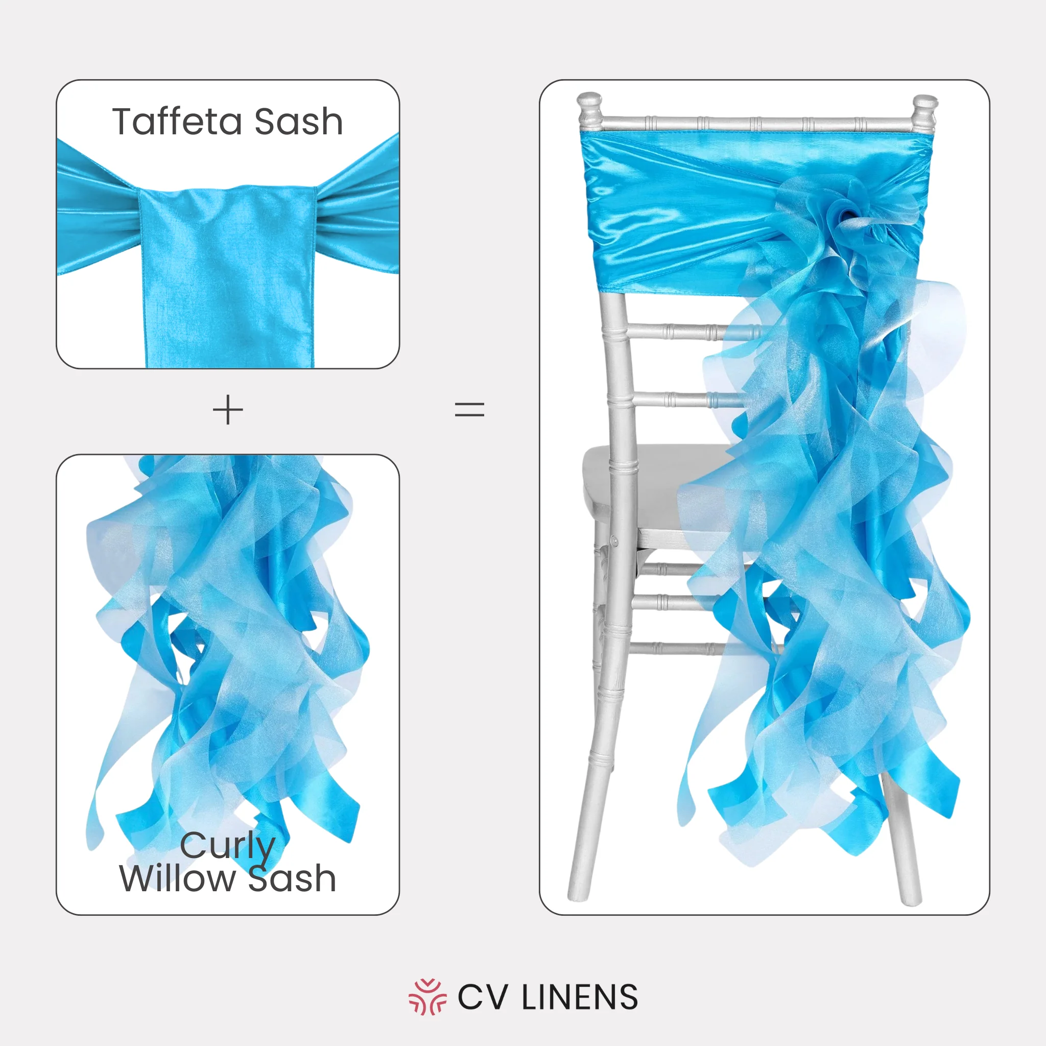 Curly Willow Chair Sash - Aqua Blue - Image 3