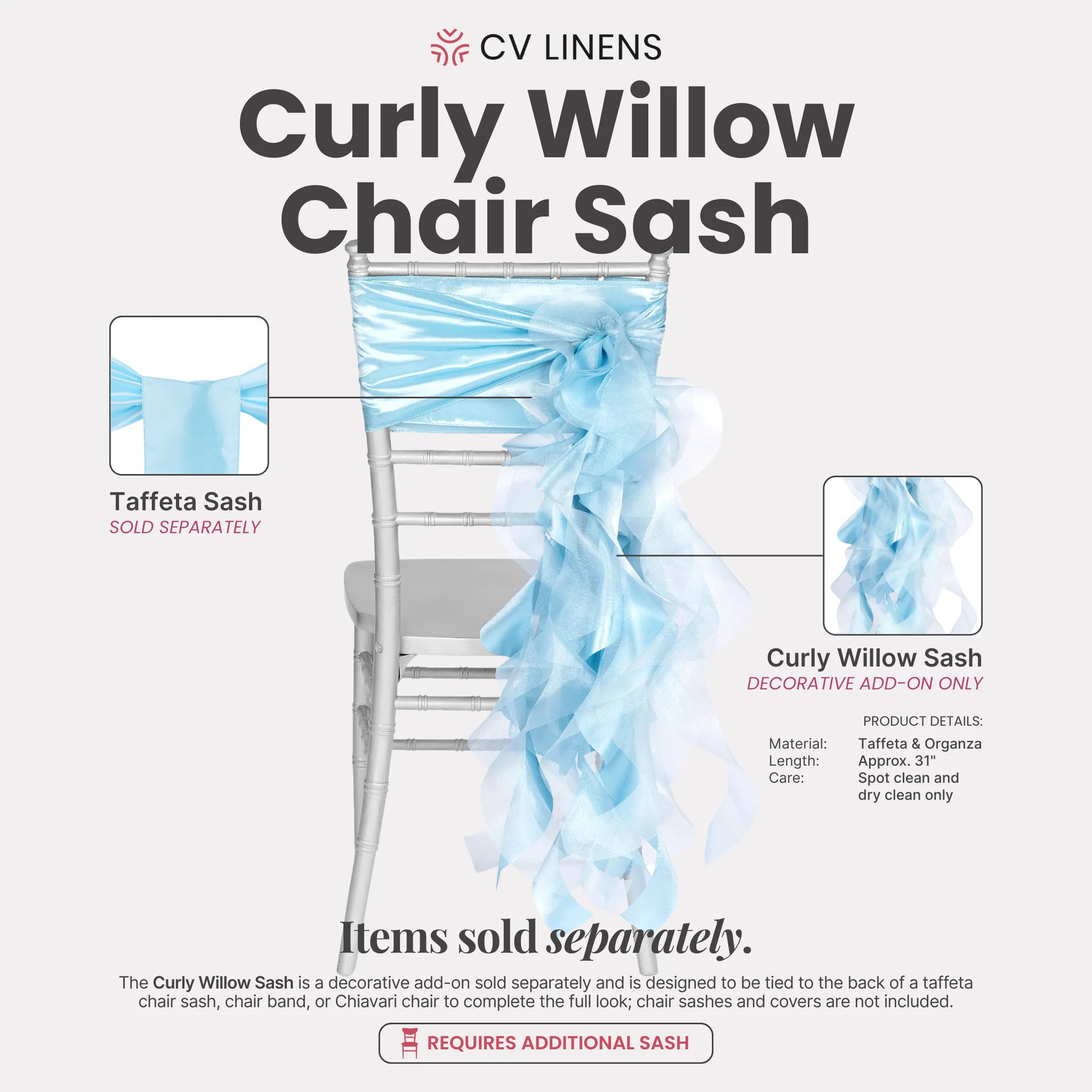 Curly Willow Chair Sash - Baby Blue - Image 2