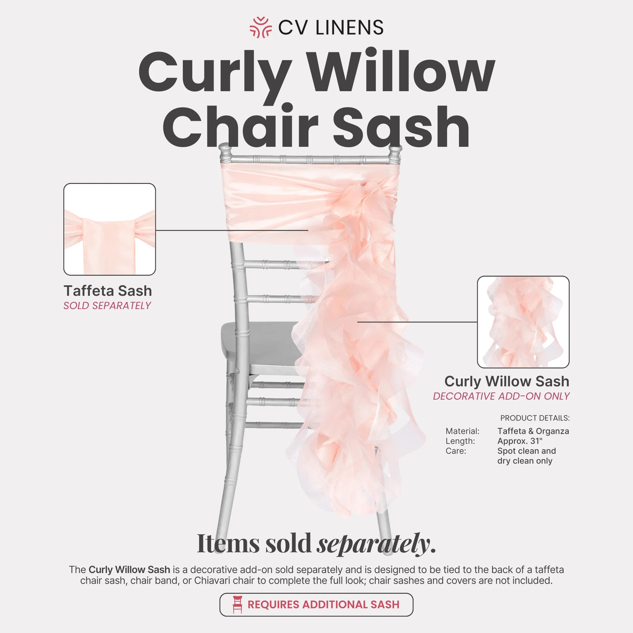 Curly Willow Chair Sash - Blush/Rose Gold - Image 3
