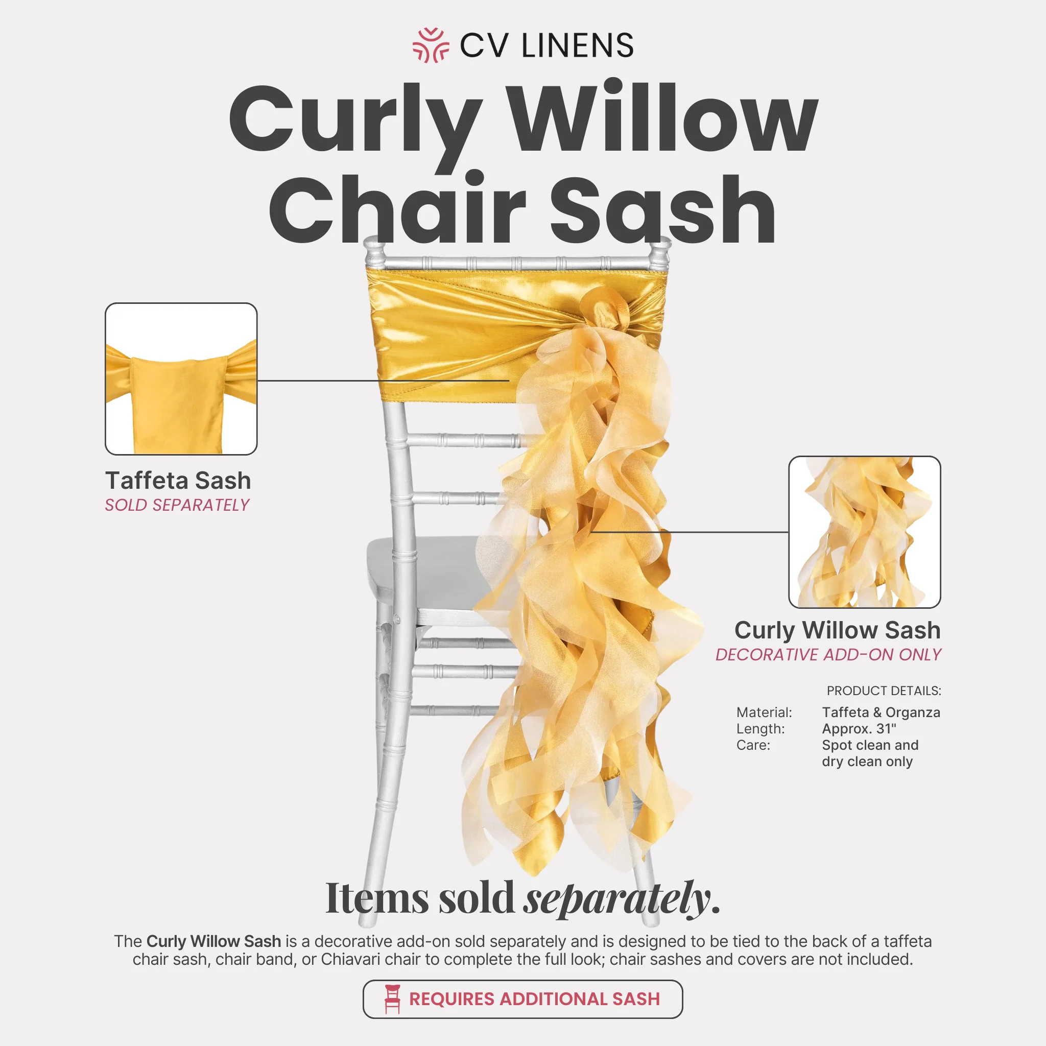 Curly Willow Chair Sash - Bright Gold