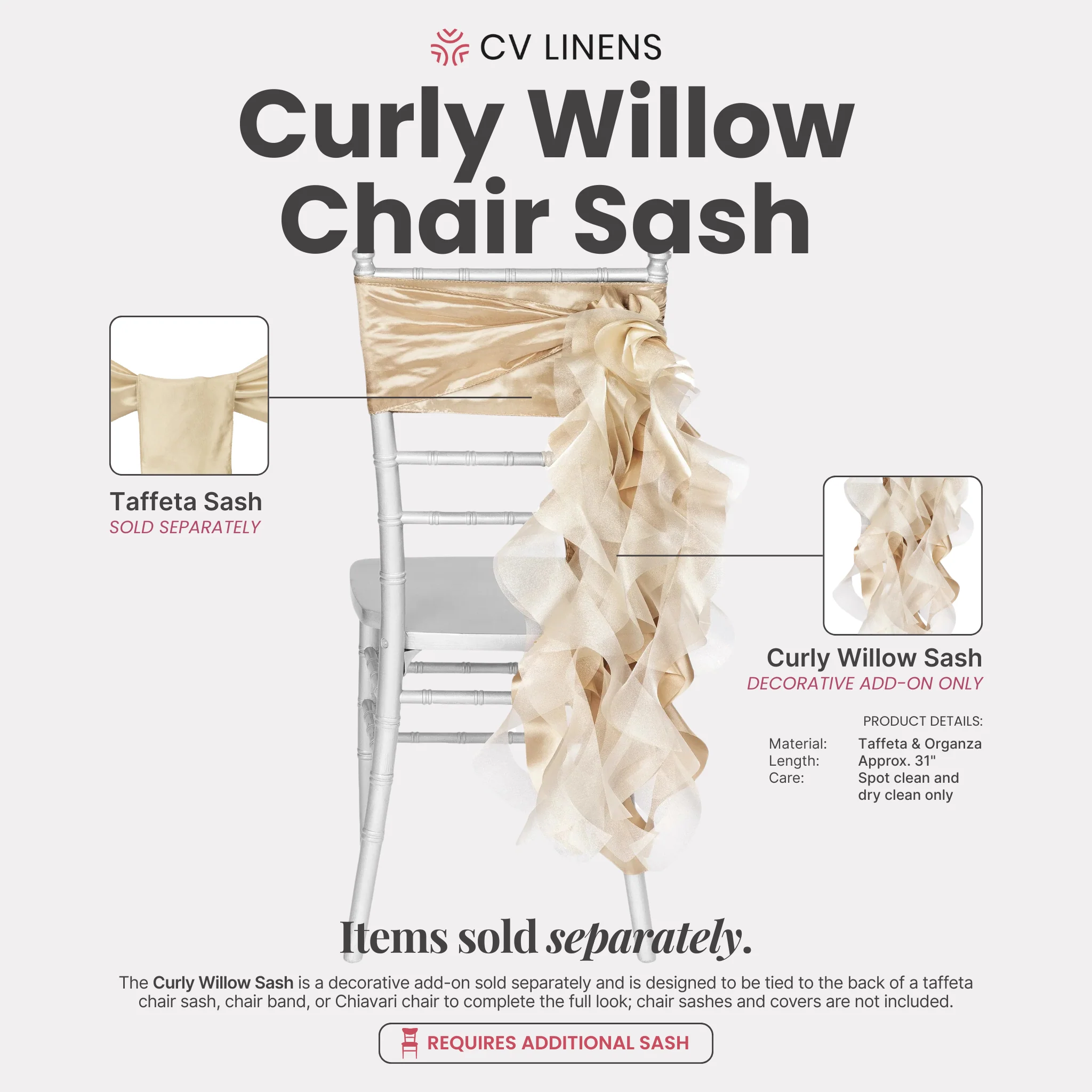Curly Willow Chair Sash - Champagne - Image 2