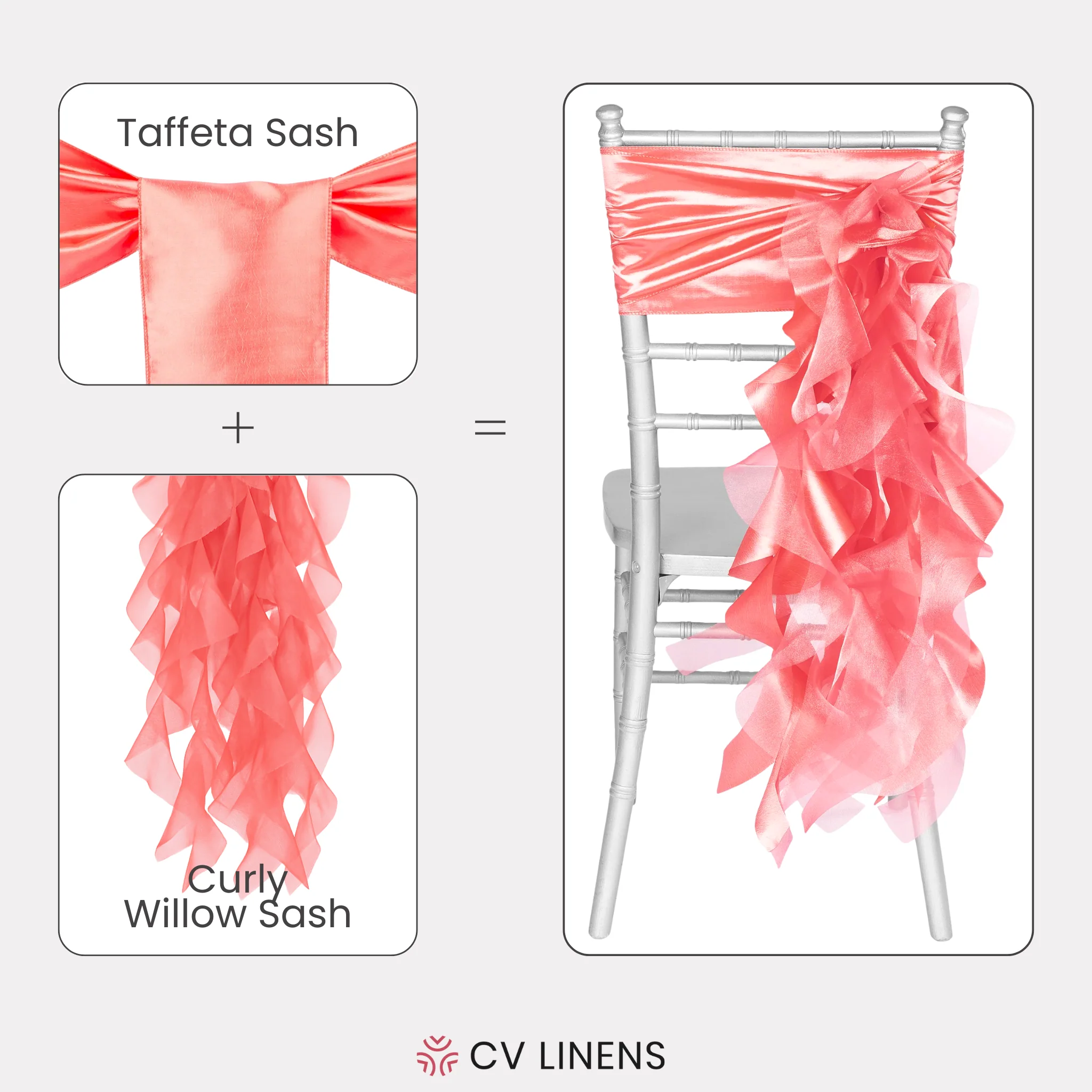 Curly Willow Chair Sash - Coral - Image 3