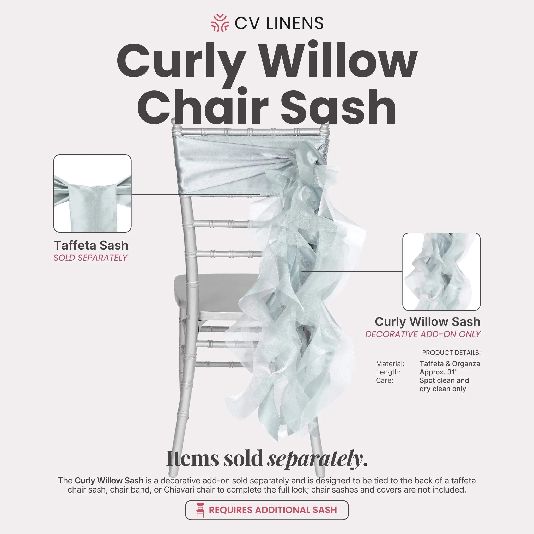 Curly Willow Chair Sash - Dusty Blue - Image 2
