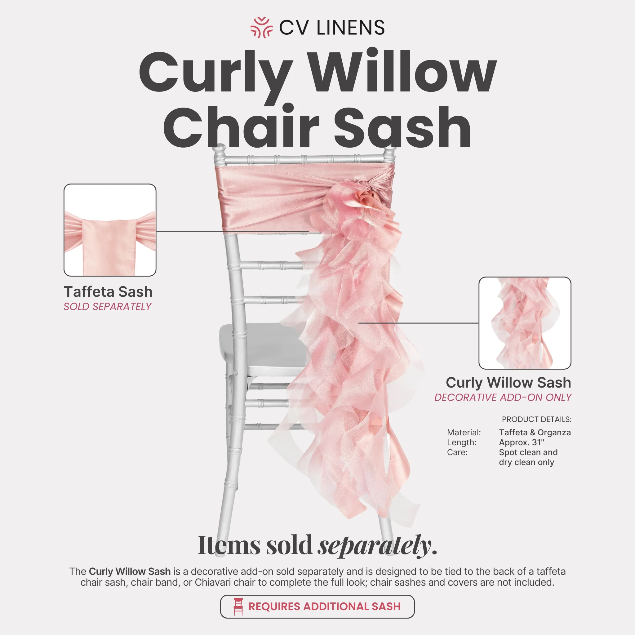Curly Willow Chair Sash - Dusty Rose/Mauve - Image 2
