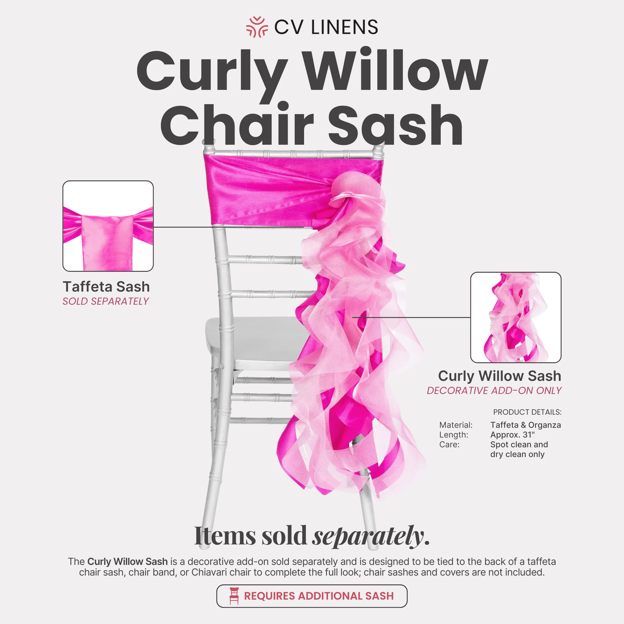 Curly Willow Chair Sash - Fuchsia - Image 2