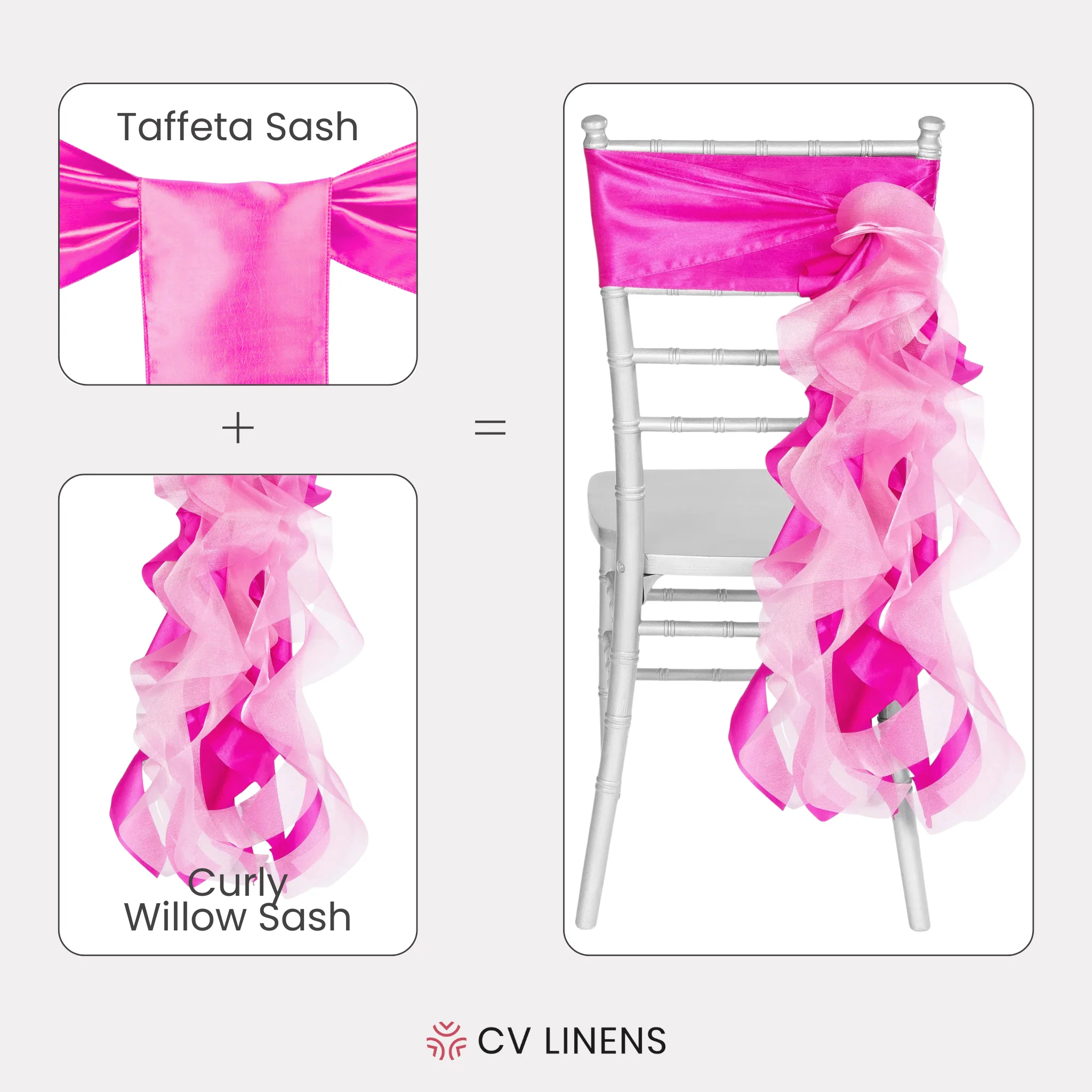 Curly Willow Chair Sash - Fuchsia - Image 3