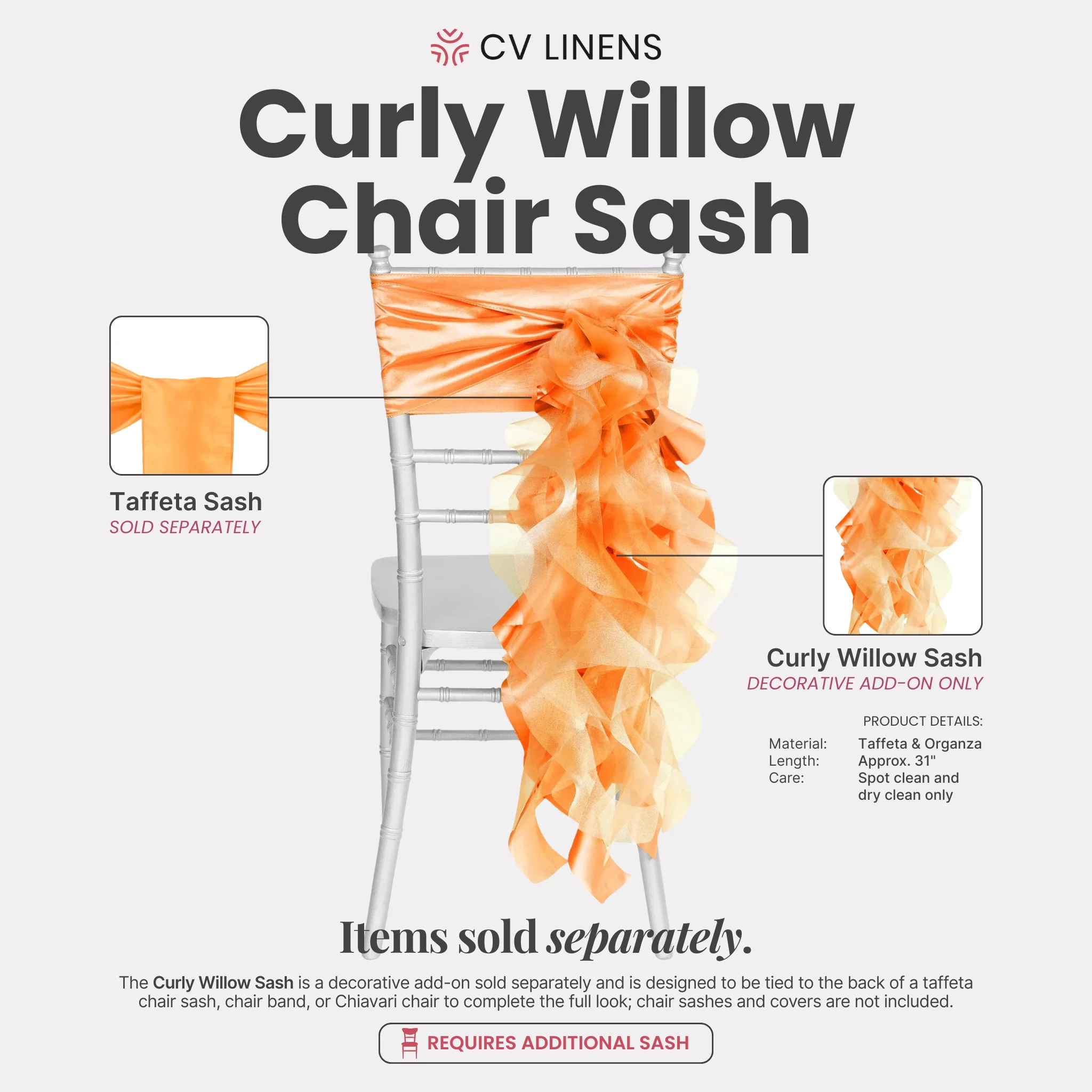 Curly Willow Chair Sash - Orange - Image 2