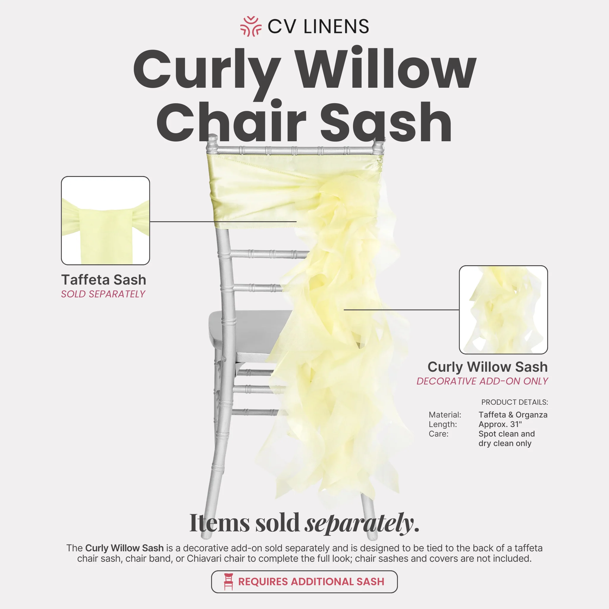Curly Willow Chair Sash - Pastel Yellow - Image 4