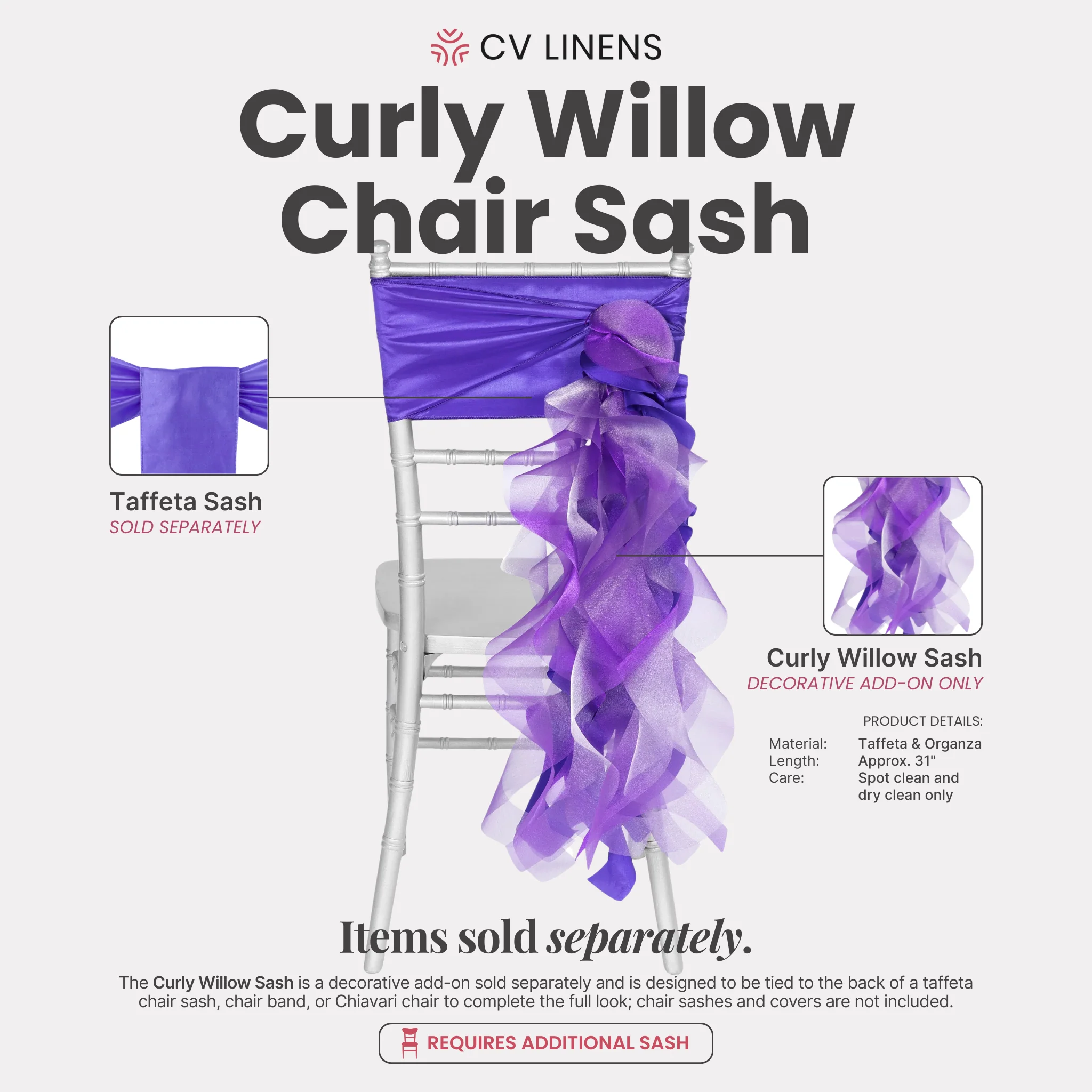 Curly Willow Chair Sash - Purple - Image 2