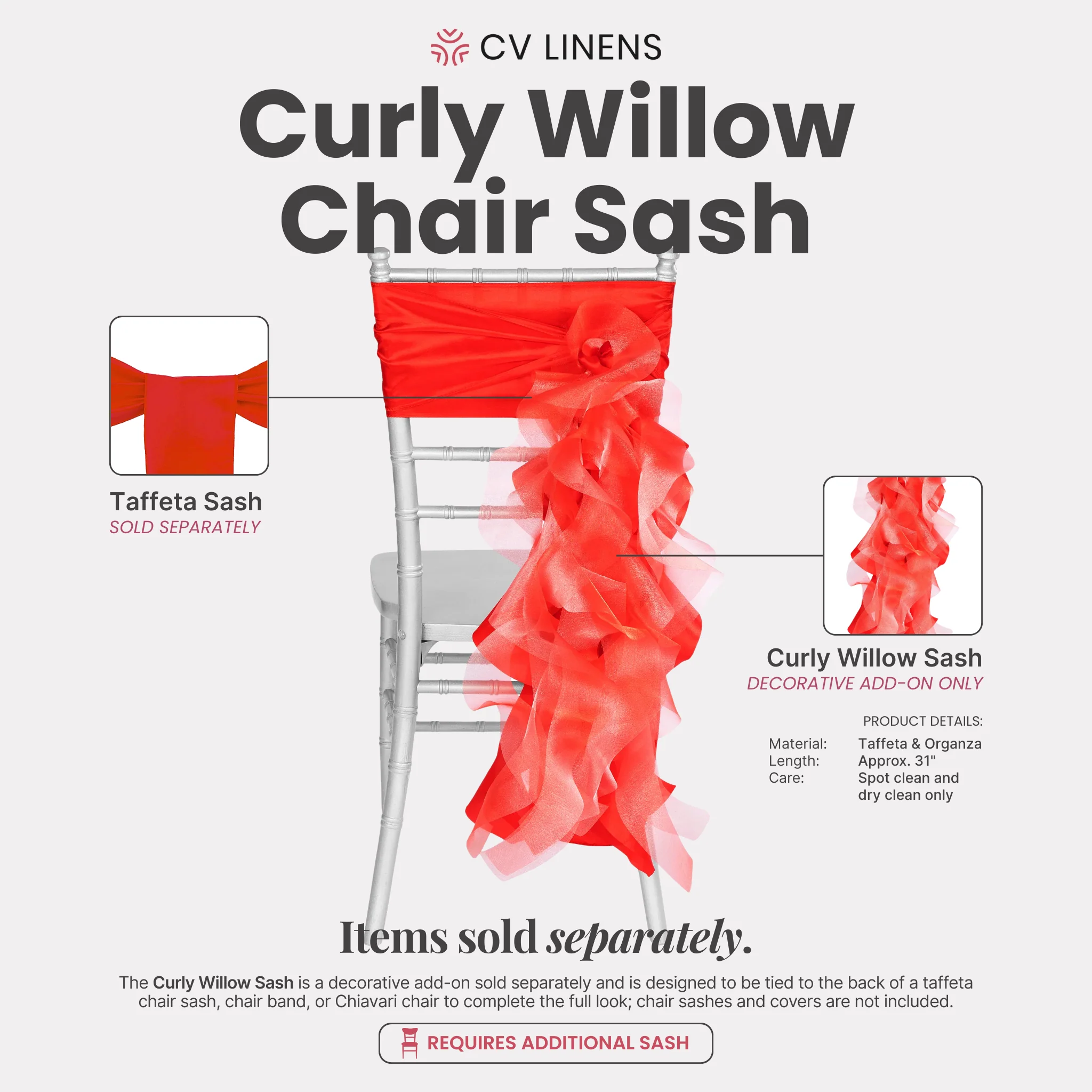 Curly Willow Chair Sash - Red - Image 2