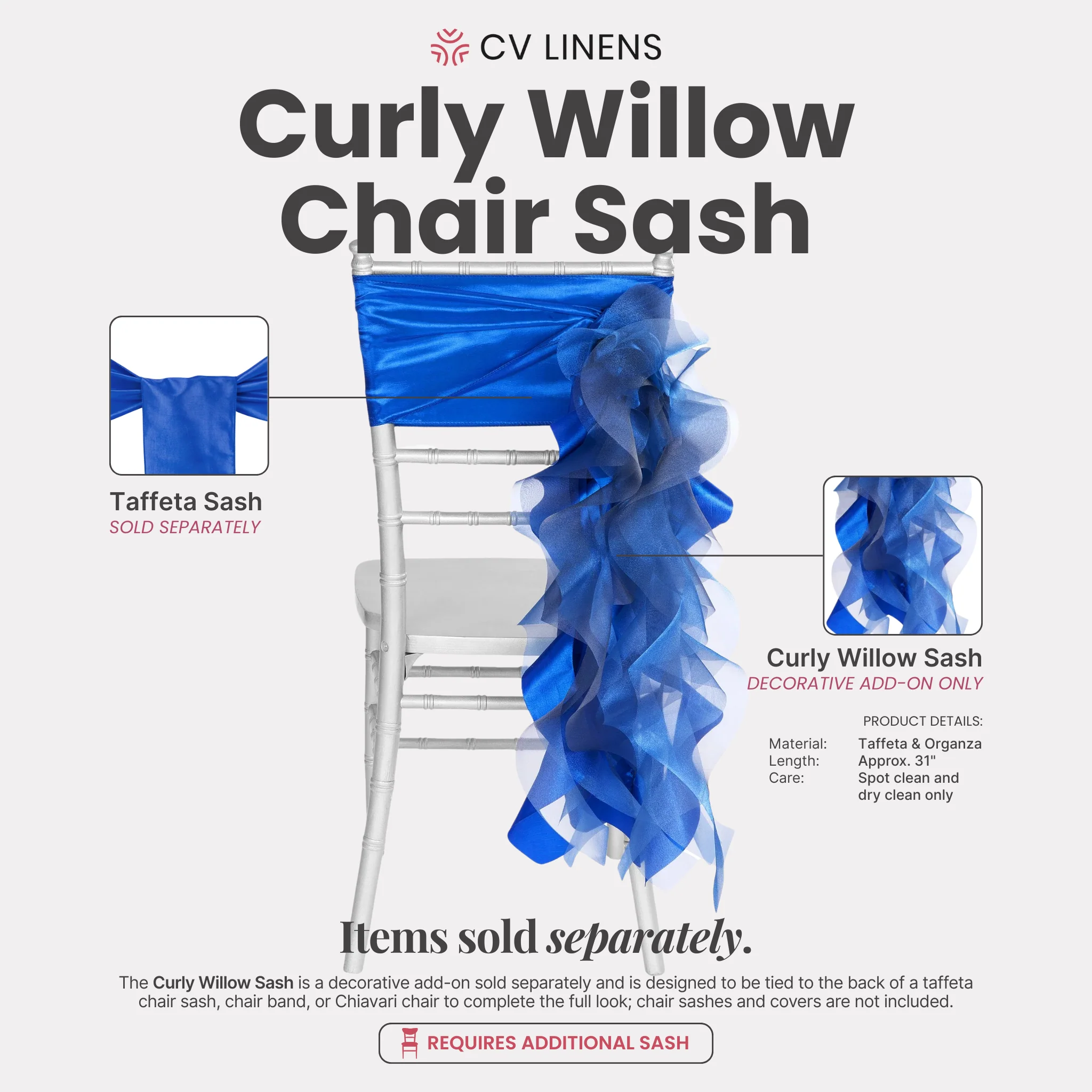 Curly Willow Chair Sash - Royal Blue