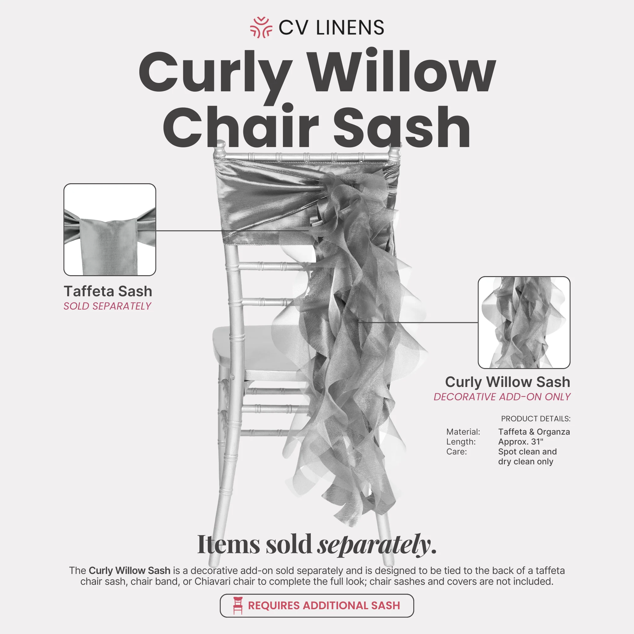 Curly Willow Chair Sash - Silver - Image 4