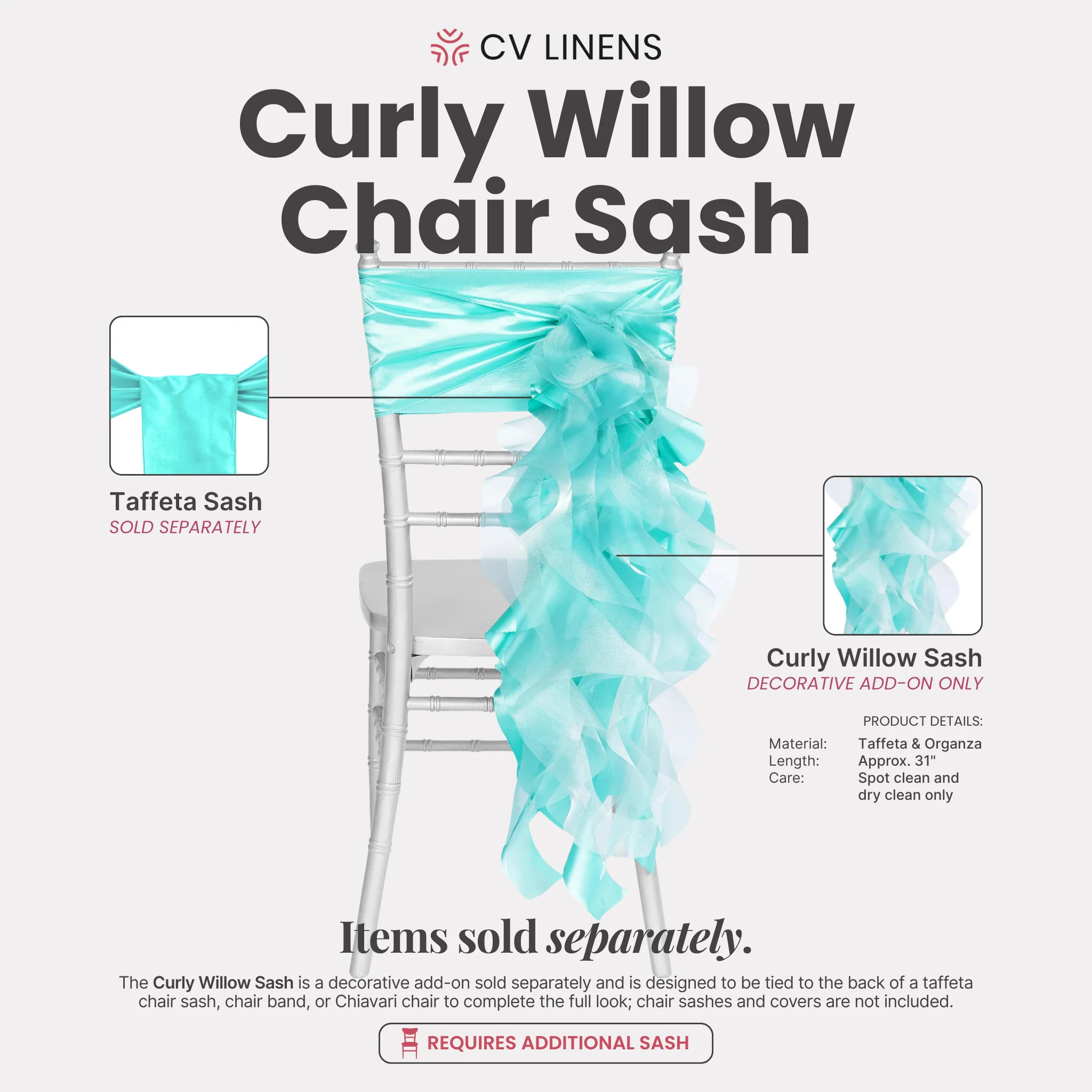 Curly Willow Chair Sash - Turquoise - Image 3