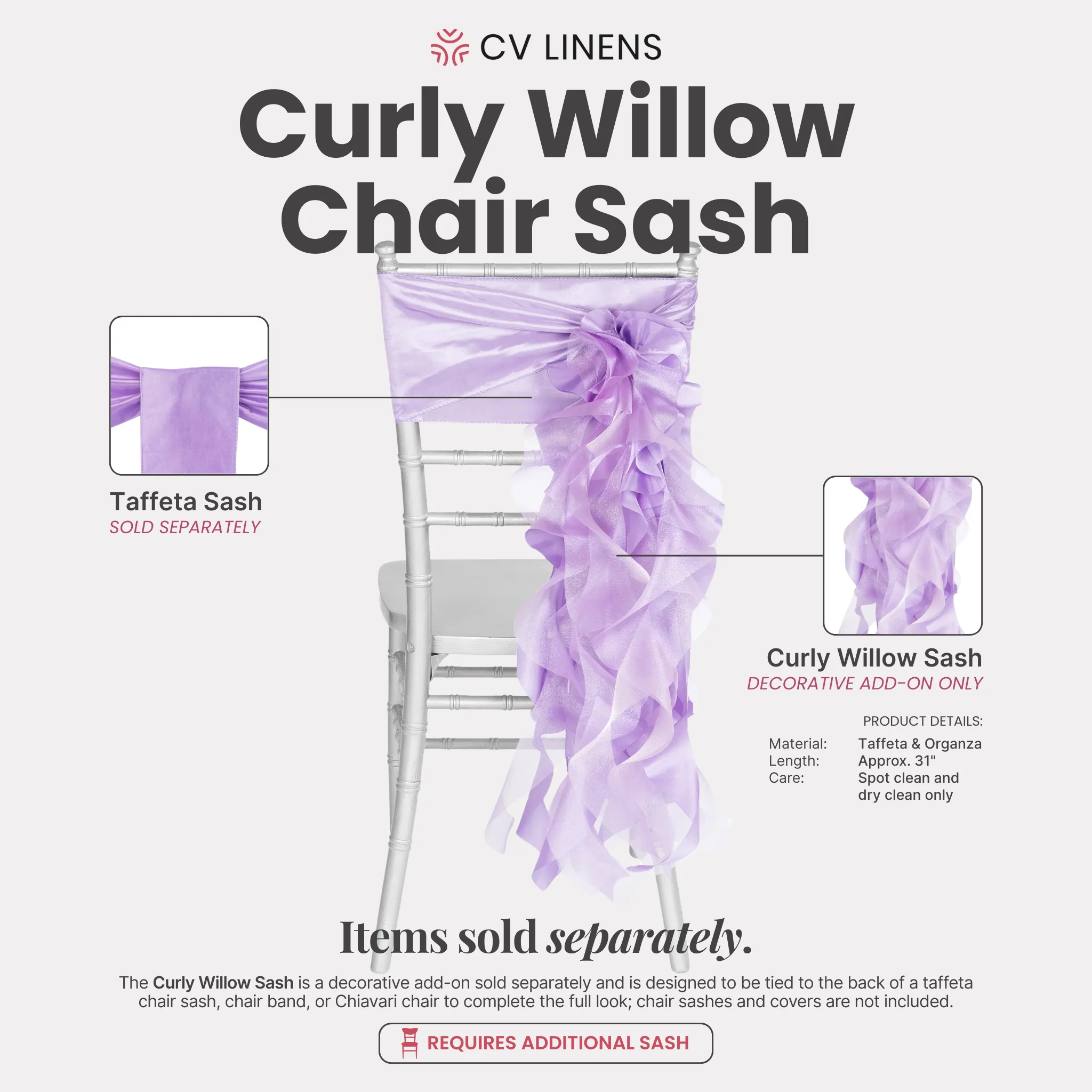 Curly Willow Chair Sash - Victorian Lilac/Wisteria - Image 2