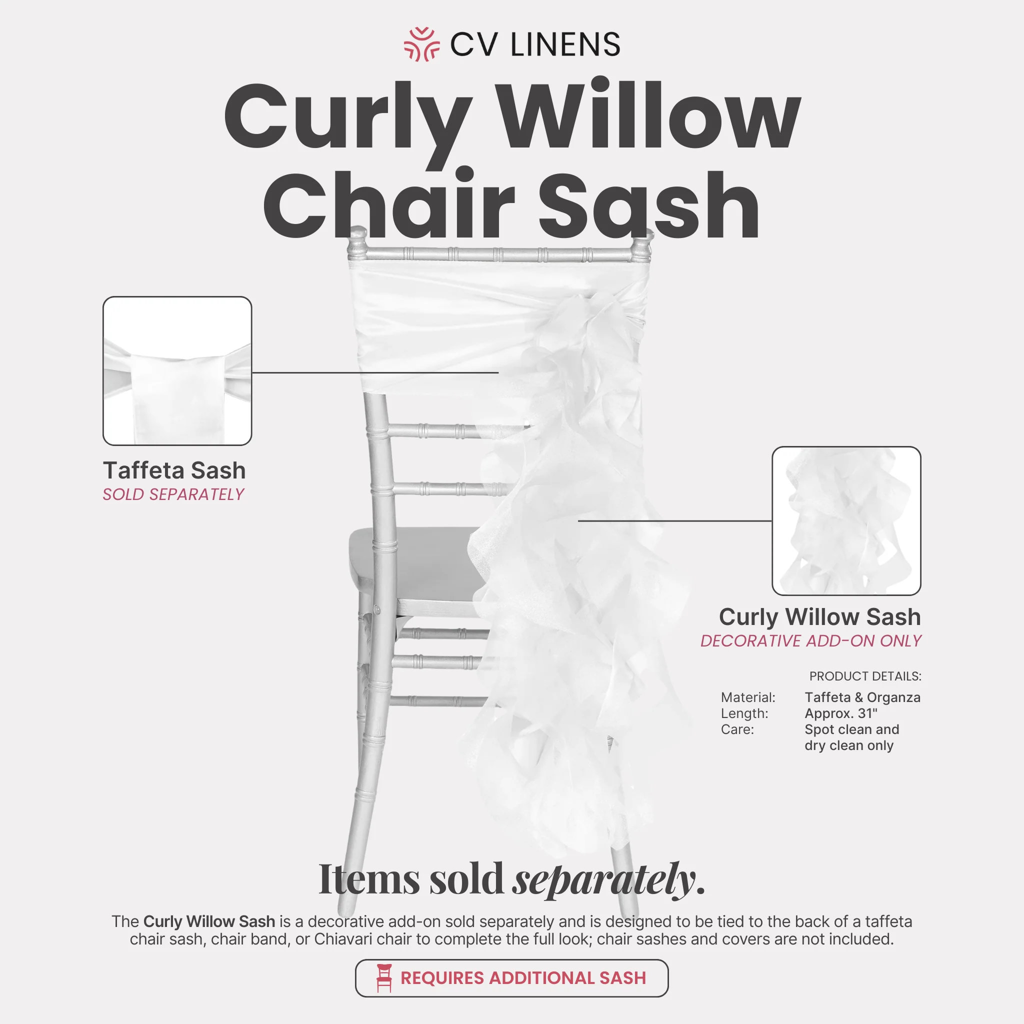 Curly Willow Chair Sash - White - Image 2