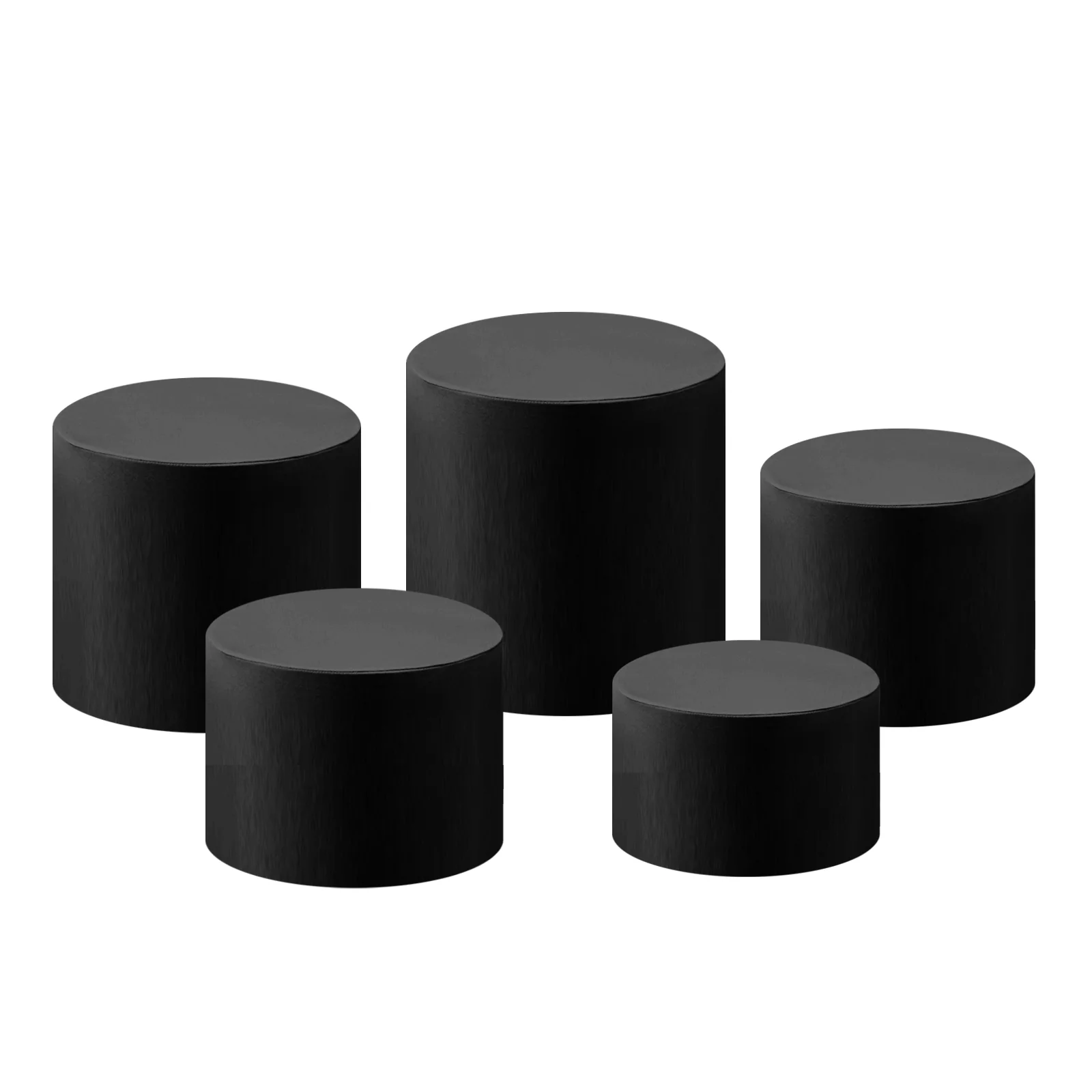 Spandex Covers for Cylinder Metal Cake/Dessert Pedestal Stands 5 pcs/set - Black