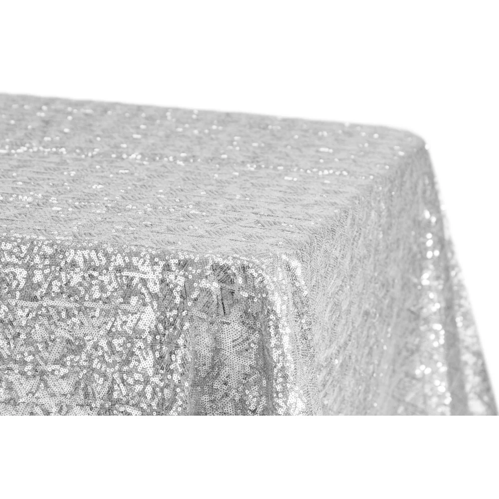 Diamond Glitz Sequin Rectangular Tablecloth 90"x132" - Silver - Image 2