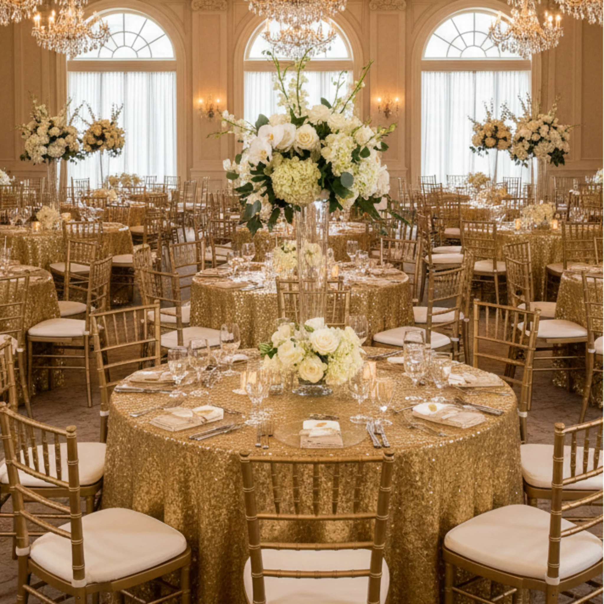 Diamond Glitz Sequins 120" Round Tablecloth - Gold - Image 4