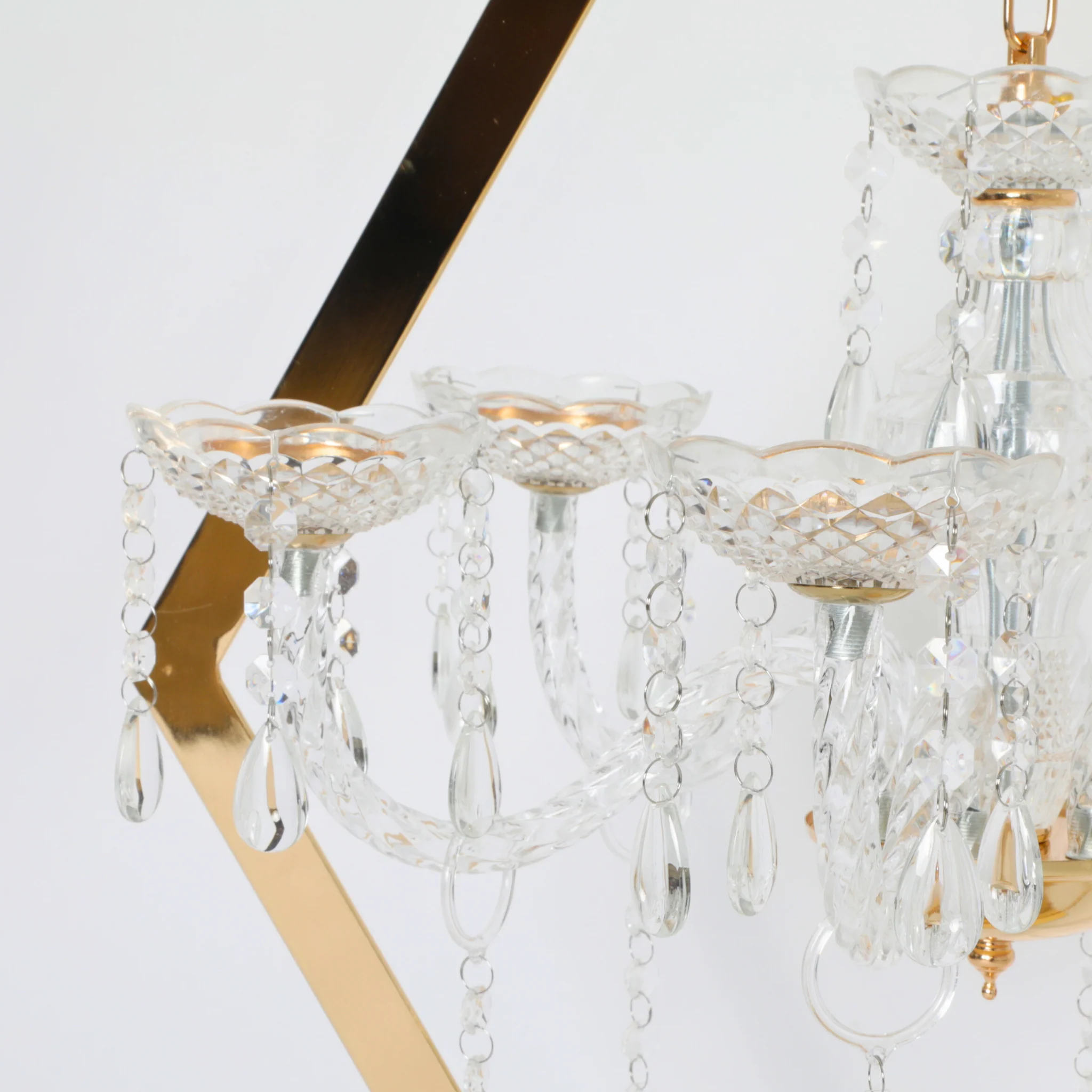 Diamond Shape Centerpiece with Hanging Chandelier - Gold - Image 11