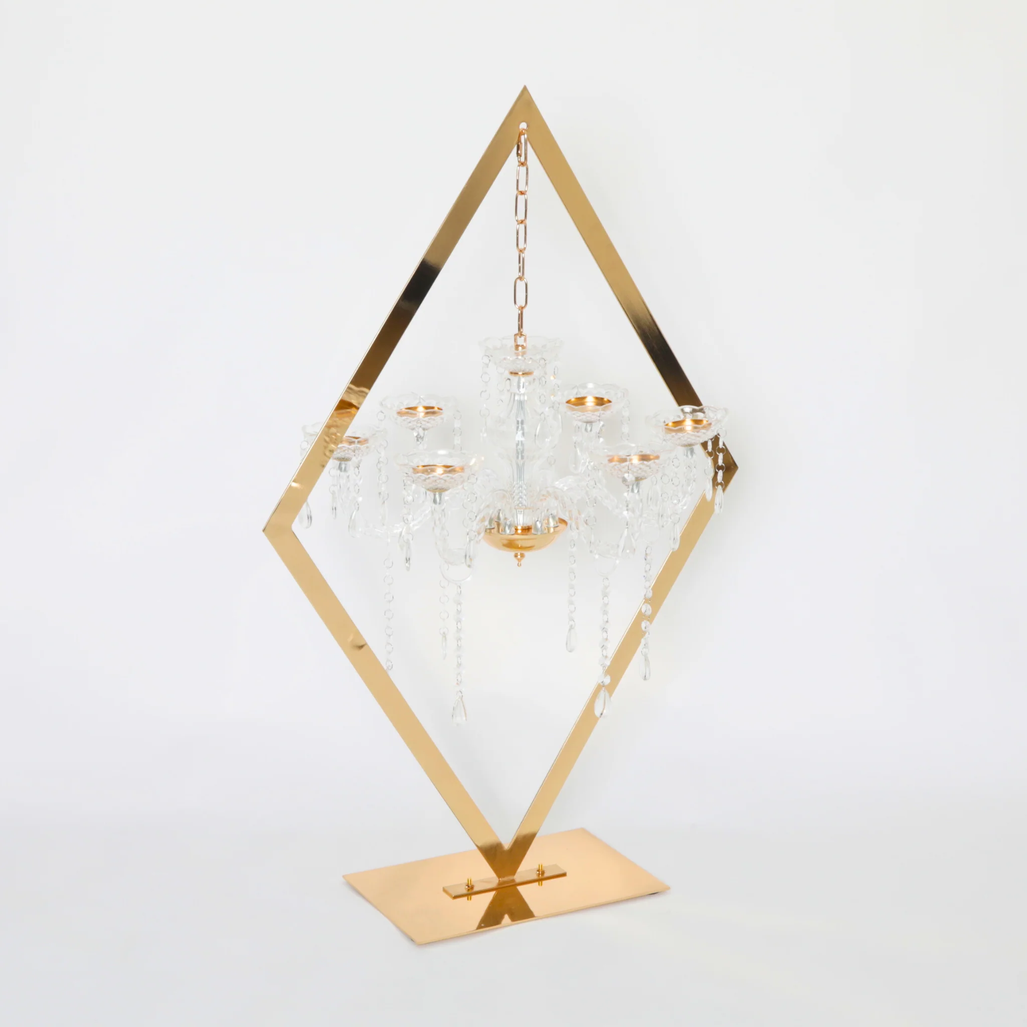 Diamond Shape Centerpiece with Hanging Chandelier - Gold - Image 7