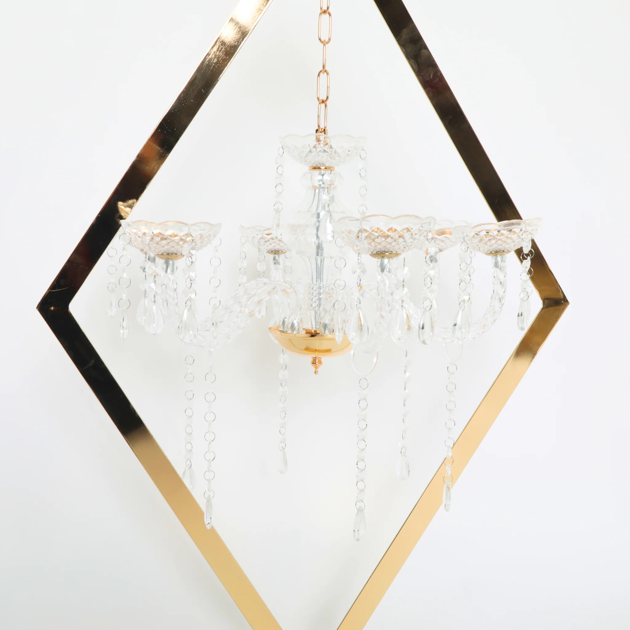 Diamond Shape Centerpiece with Hanging Chandelier - Gold - Image 9