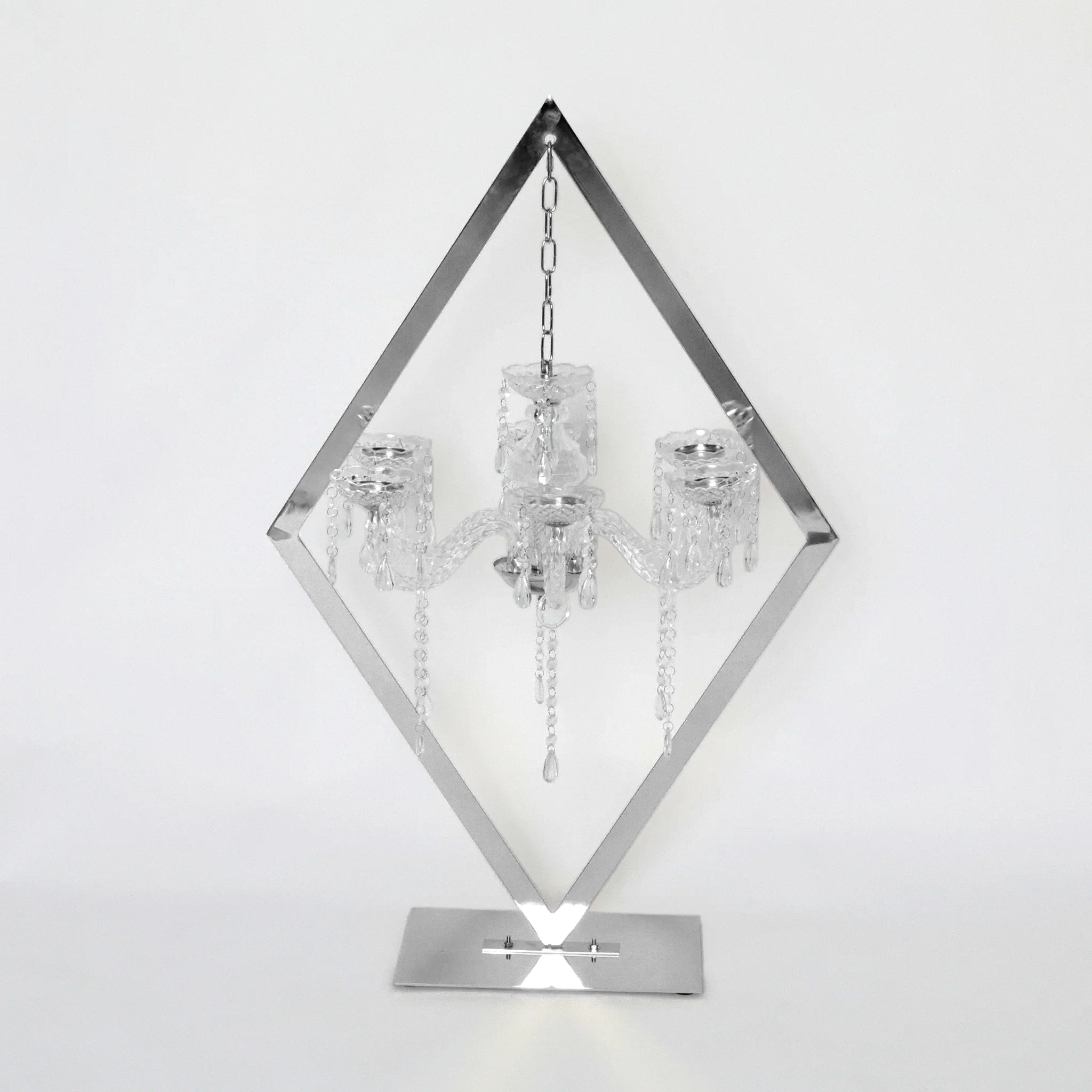 Diamond Shape Centerpiece with Hanging Chandelier - Silver