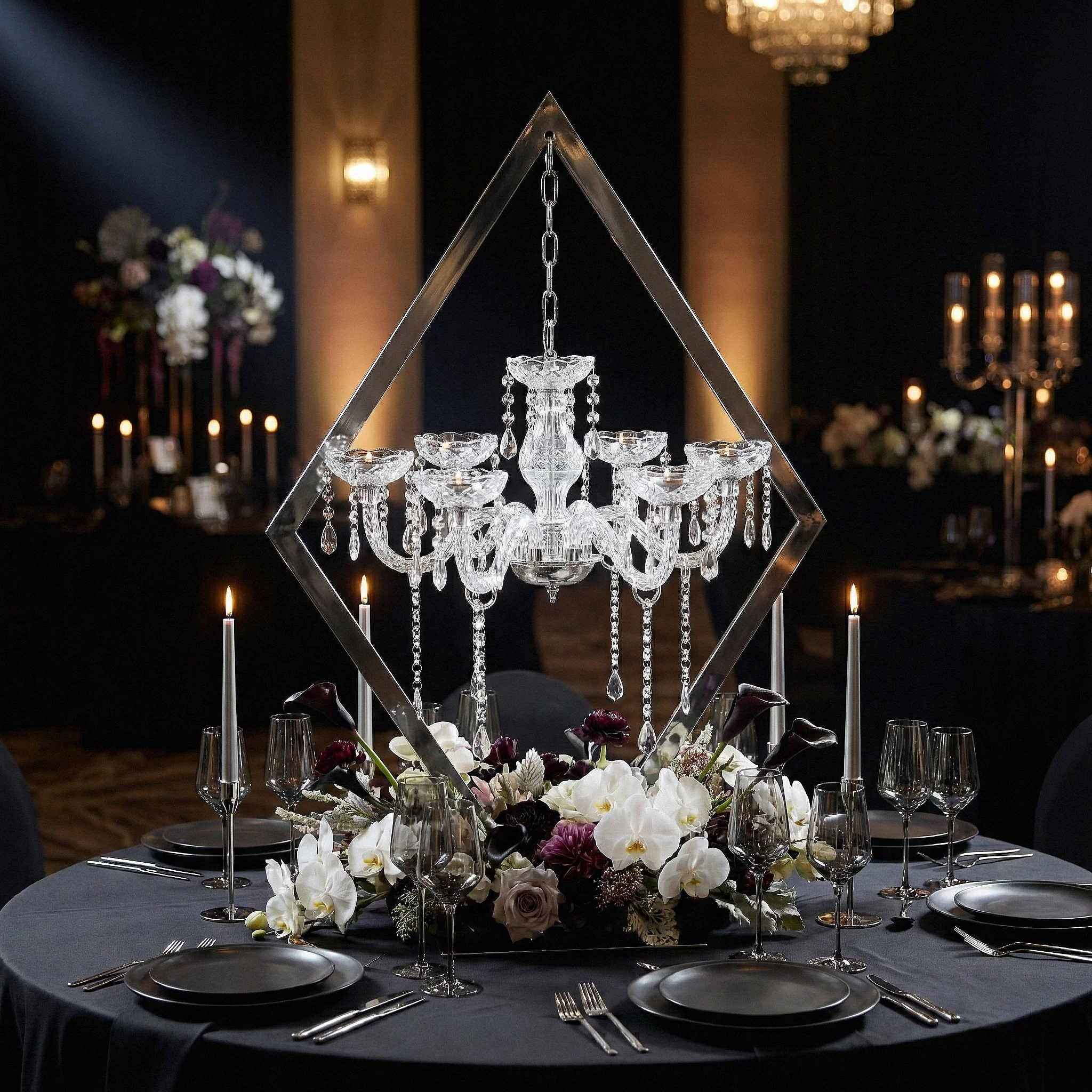 Diamond Shape Centerpiece with Hanging Chandelier - Silver - Image 10