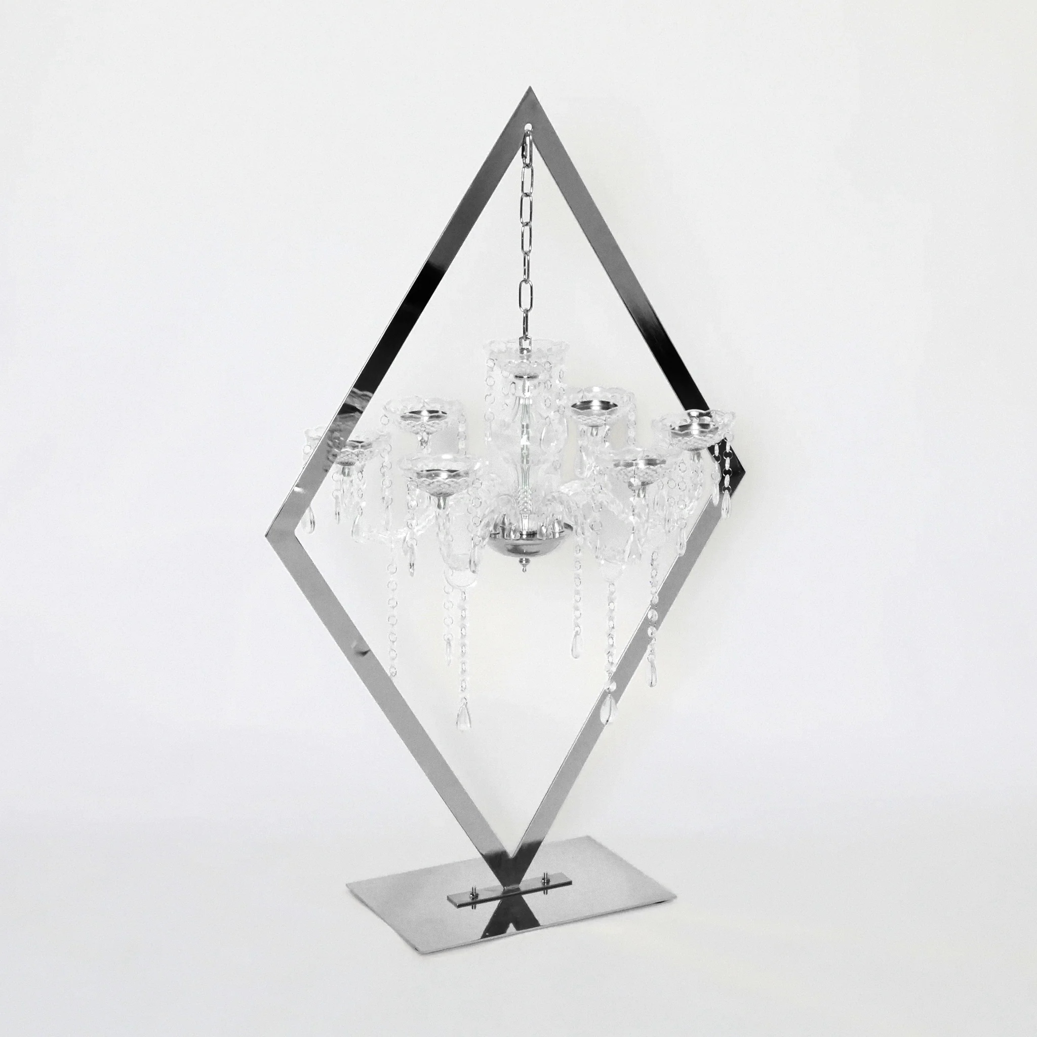 Diamond Shape Centerpiece with Hanging Chandelier - Silver - Image 11