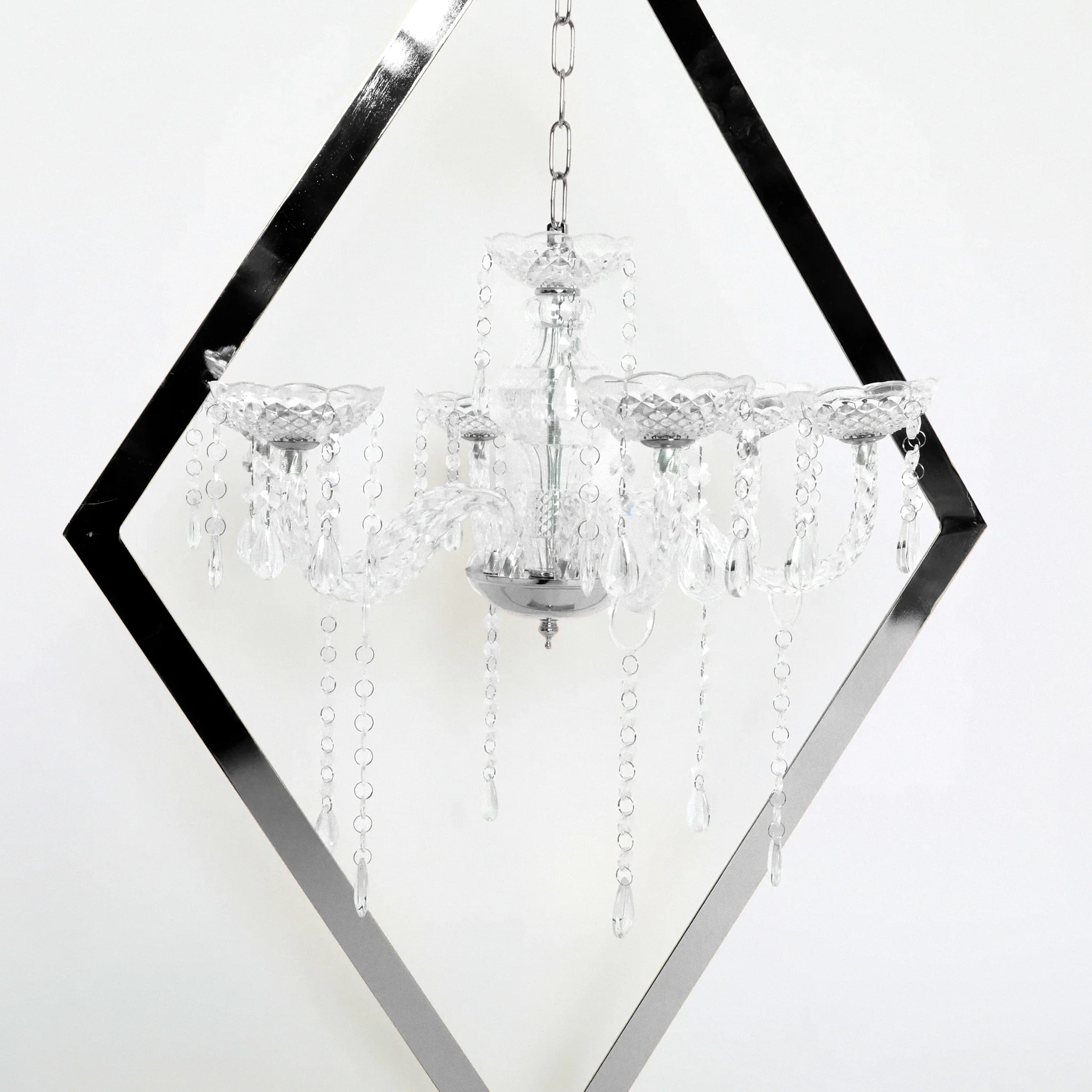 Diamond Shape Centerpiece with Hanging Chandelier - Silver - Image 8