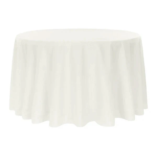 Economy Premium Polyester Tablecloth 132" Round - Light Ivory/Off White - Image 2