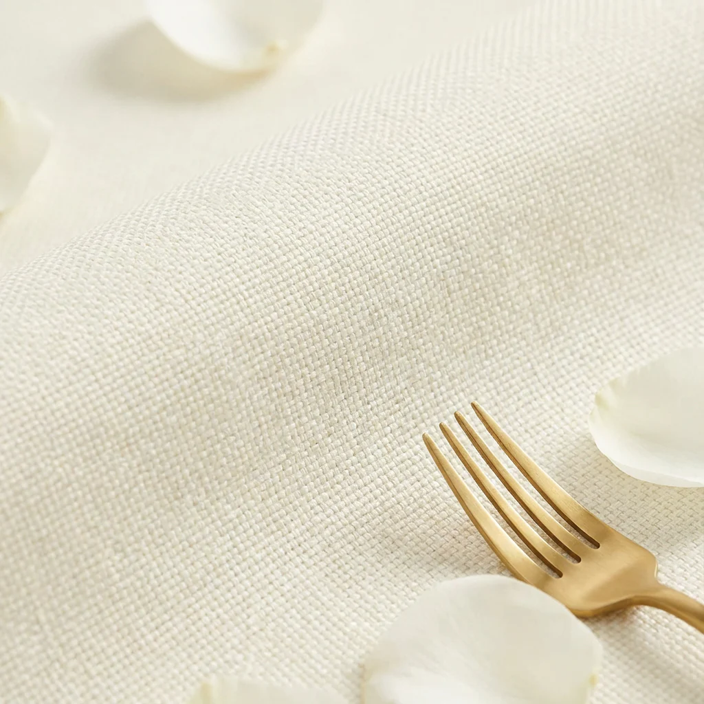 Economy Premium Polyester Tablecloth 132" Round - Light Ivory/Off White - Image 4